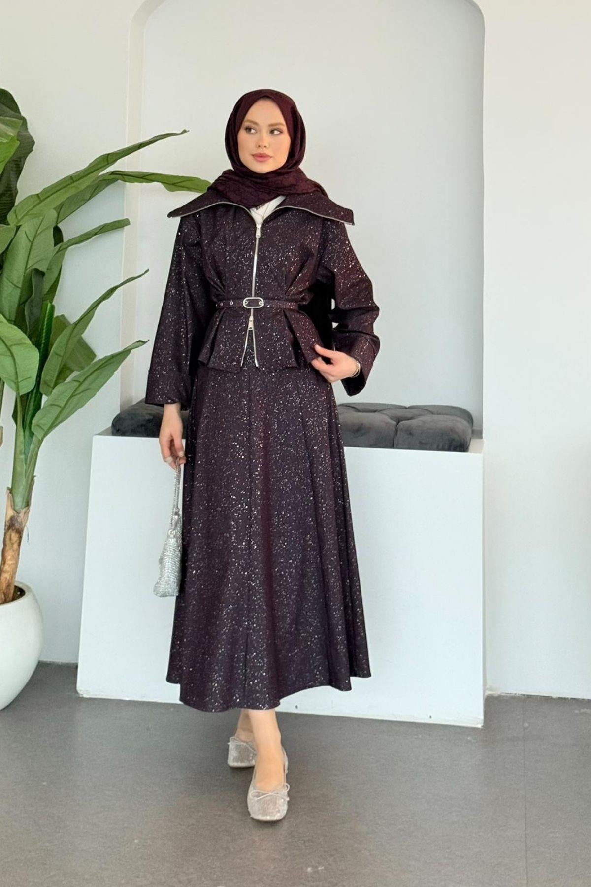 Işıltı Denim Takım Mürdüm, Fiyatları Işıltı Denim Takım Mürdüm | Haza Moda