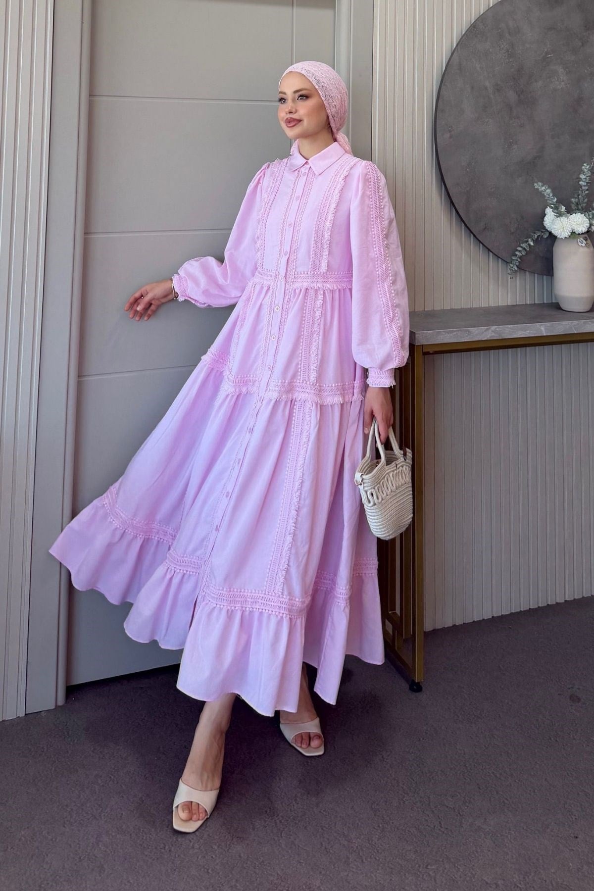 İvana Güpür Detaylı Elbise Pembe, Fiyatları 