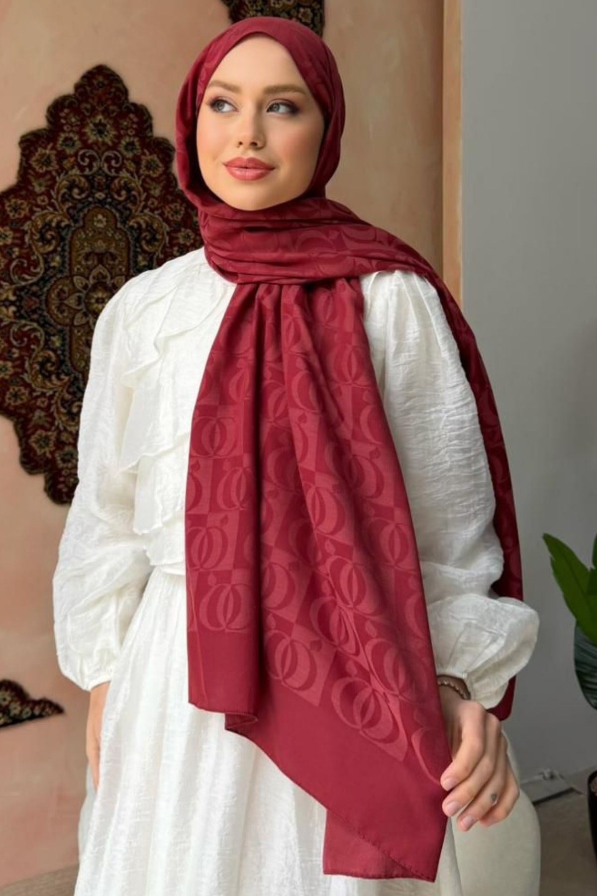Jakarlı Desenli Şal Bordo, Fiyatları 