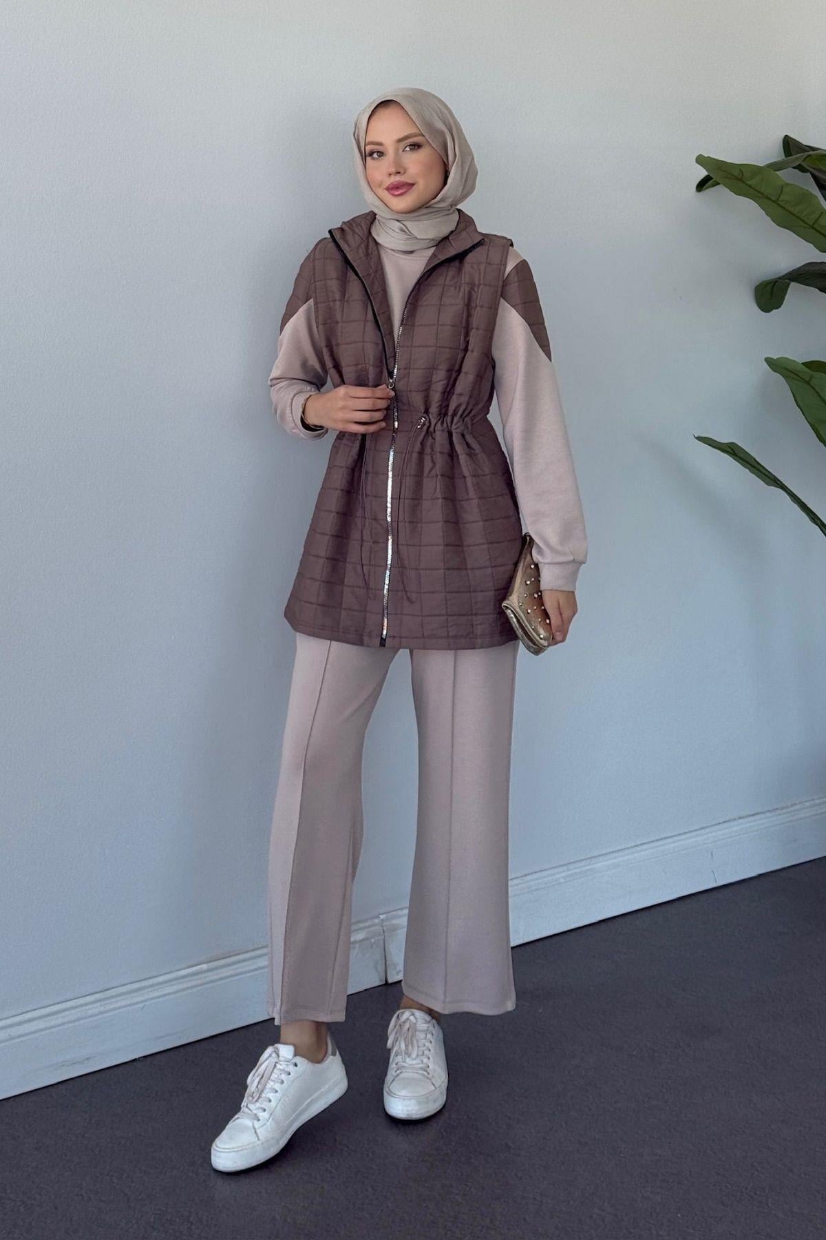Kapitoneli Üçlü Pamuklu Takım Vizon, Fiyatları Kapitoneli Üçlü Pamuklu Takım Vizon Haza Moda 