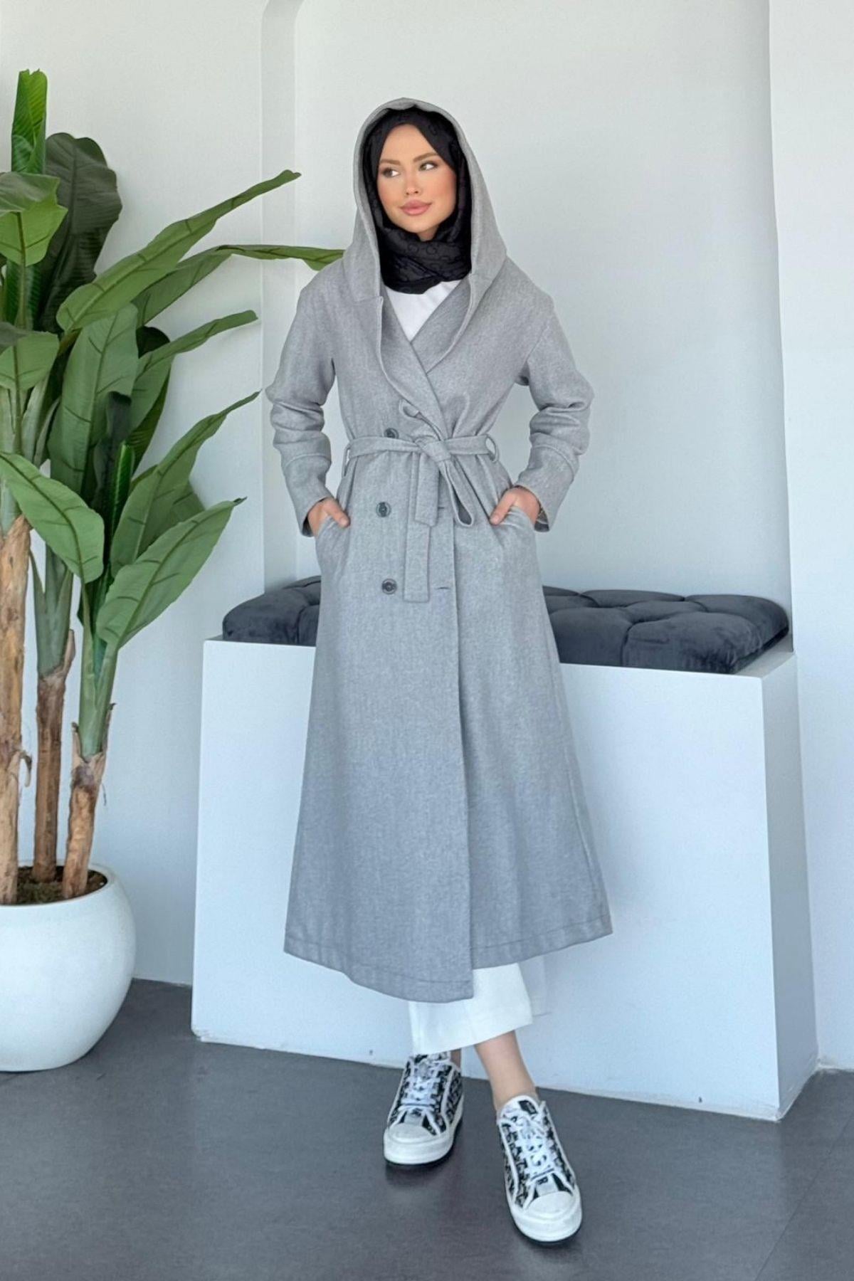 Kapşonlu Kaşe Kaban Gri, Fiyatları Kapşonlu Kaşe Kaban Gri | Haza Moda