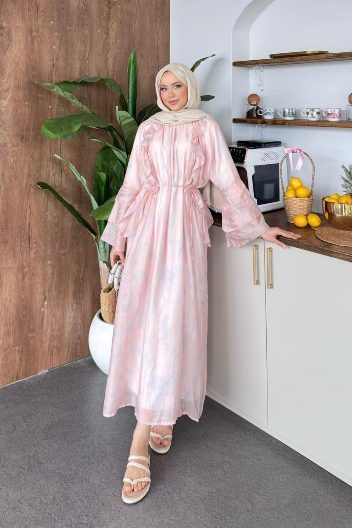 Kendinden Desenli Elbise Pembe, Fiyatları Kendinden Desenli Elbise Pembe | Haza Moda