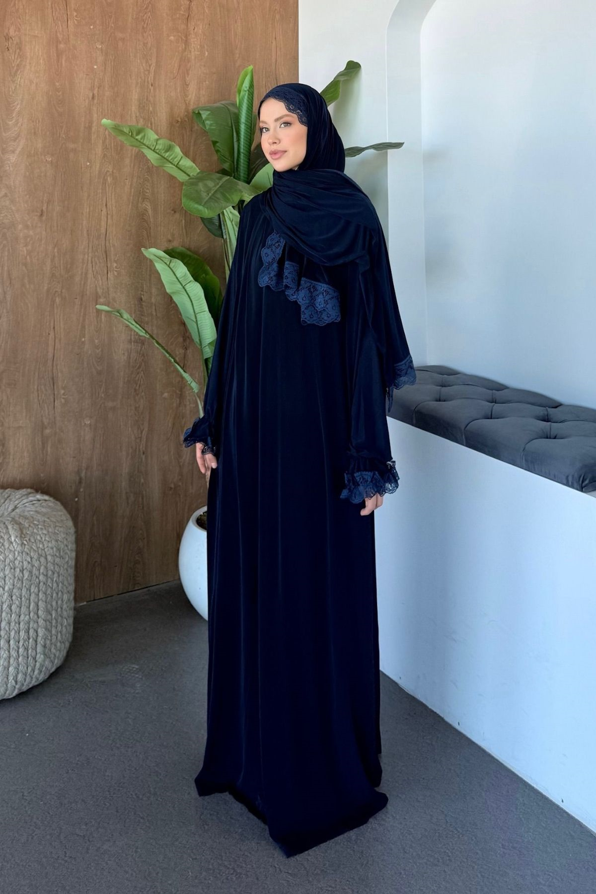 Kendinden Şallı Namaz Elbise Lacivert, Fiyatları Kendinden Şallı Namaz Elbise Lacivert - Haza Moda