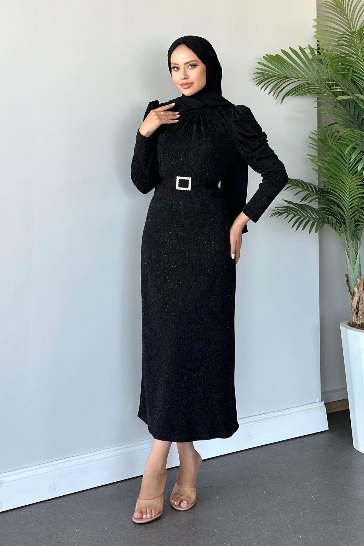 Kendinden Simli Elbise Siyah, Fiyatları 