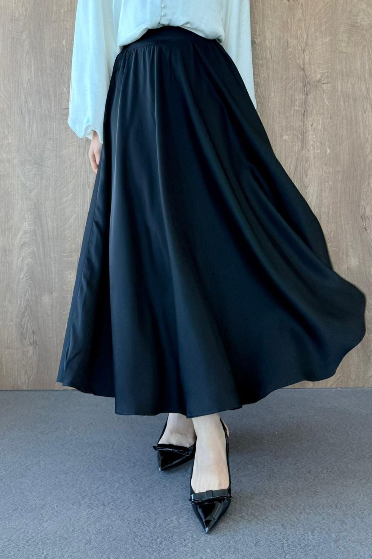 Kiloş Saten Etek Siyah, Fiyatları Kiloş Saten Etek Siyah - Haza Moda 