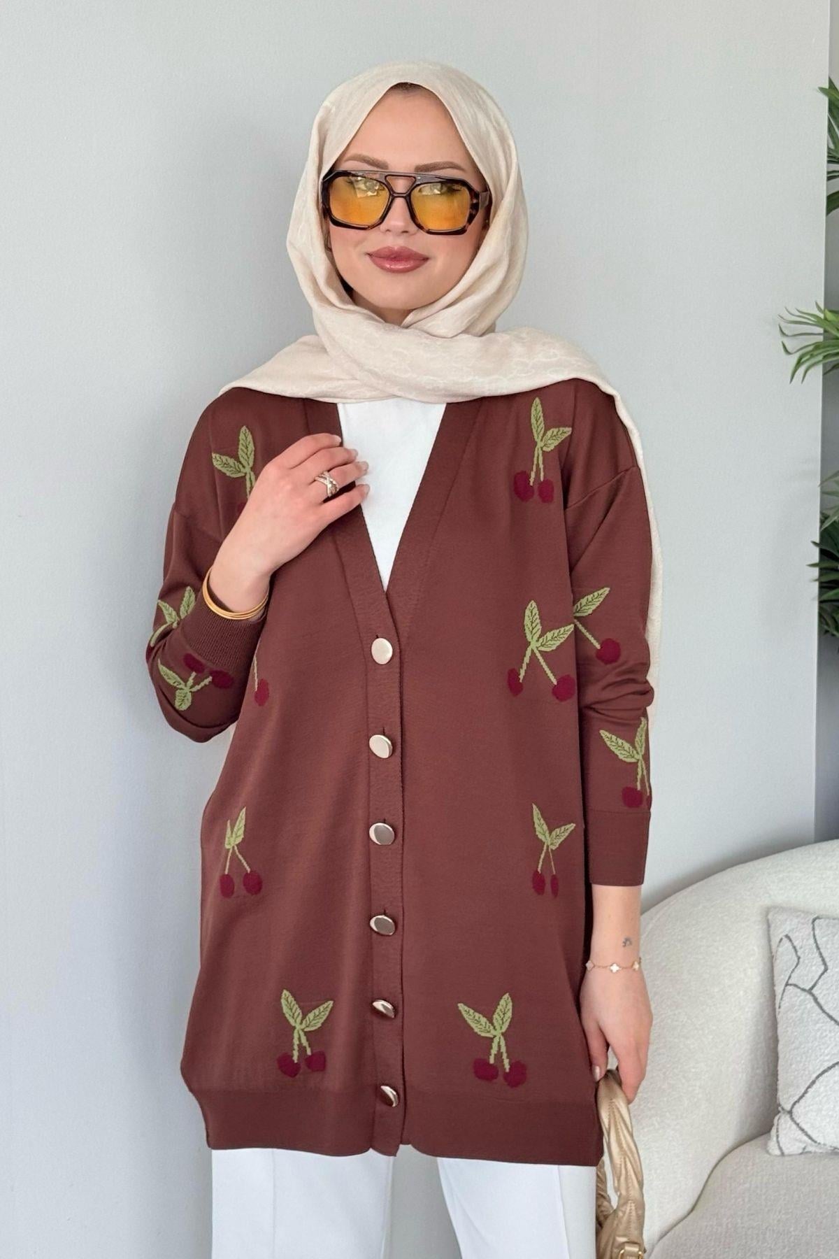 Kirazlı Merserize Hırka Kahve, Fiyatları Kirazlı Merserize Hırka Kahve- Haza Moda 