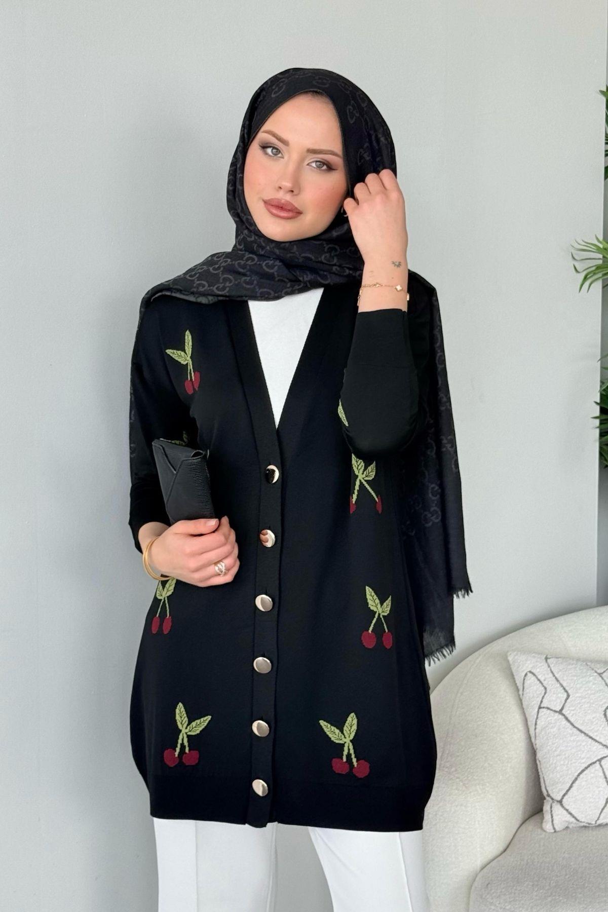 Kirazlı Merserize Hırka Siyah, Fiyatları Kirazlı Merserize Hırka Siyah- Haza Moda 