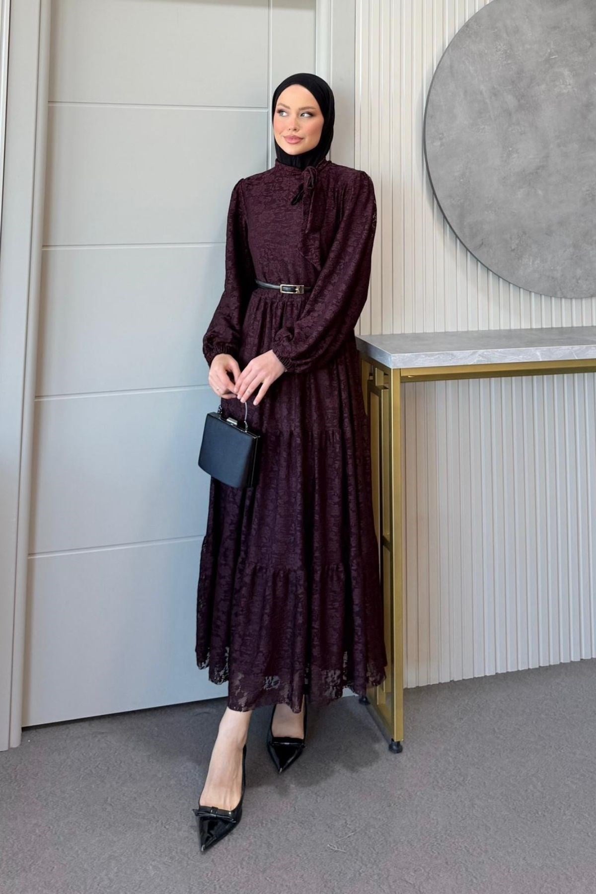 Kıvılcım Dantel Elbise Mürdüm, Fiyatları Kıvılcım Dantel Elbise Mürdüm | Haza Moda