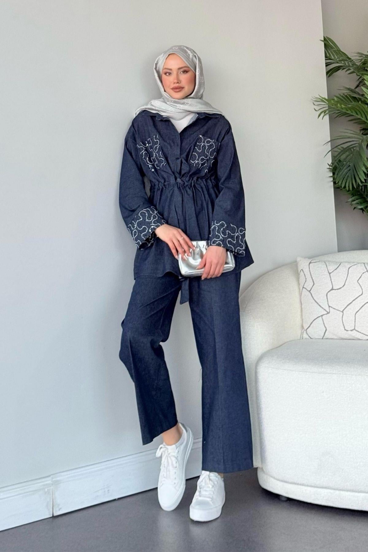 Kolları Ve Cepleri Garnili Takım Lacivert, Fiyatları 