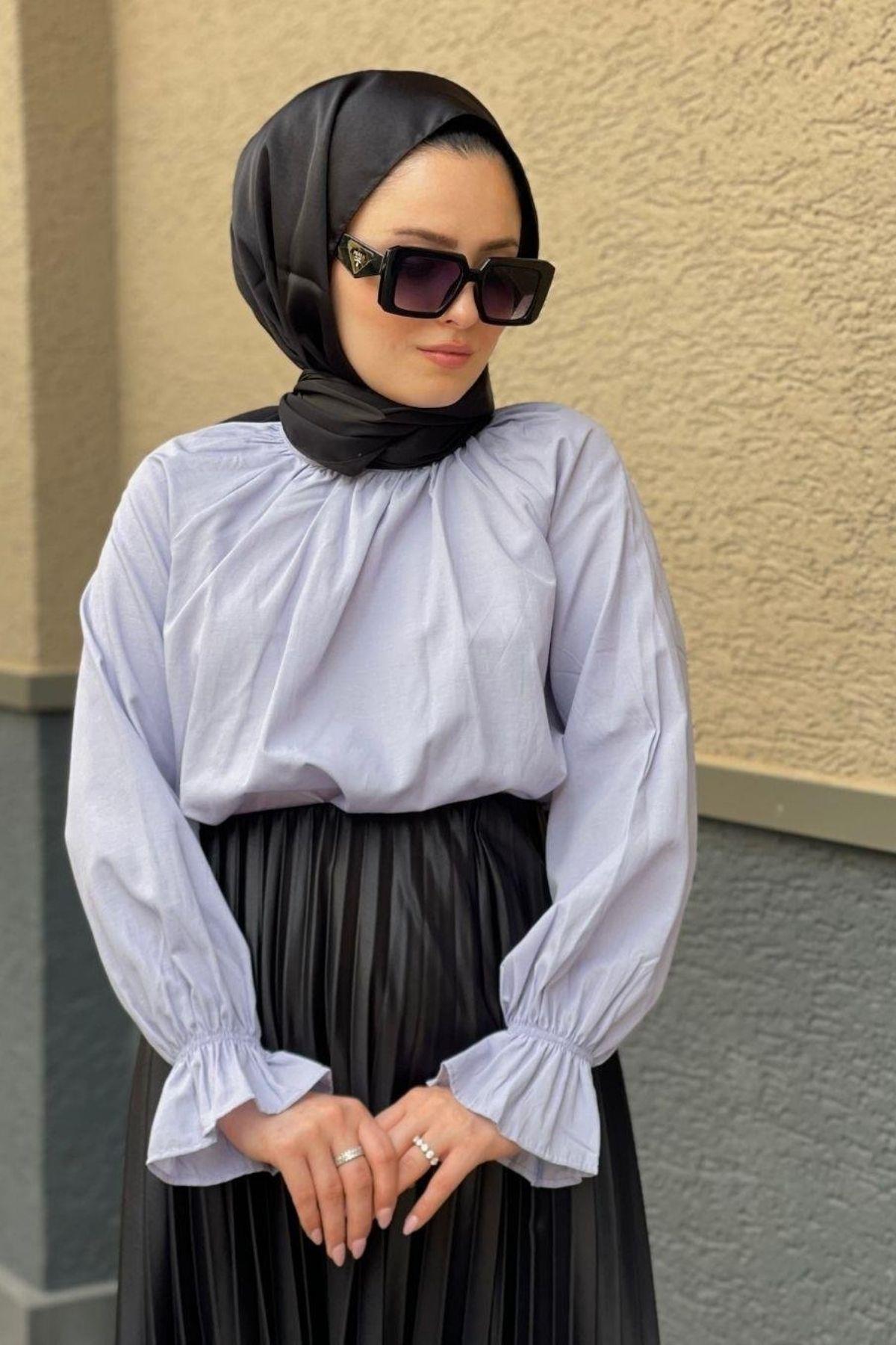 Kolu Lastikli Poplin Tesettür Tunik Lila, Fiyatları 