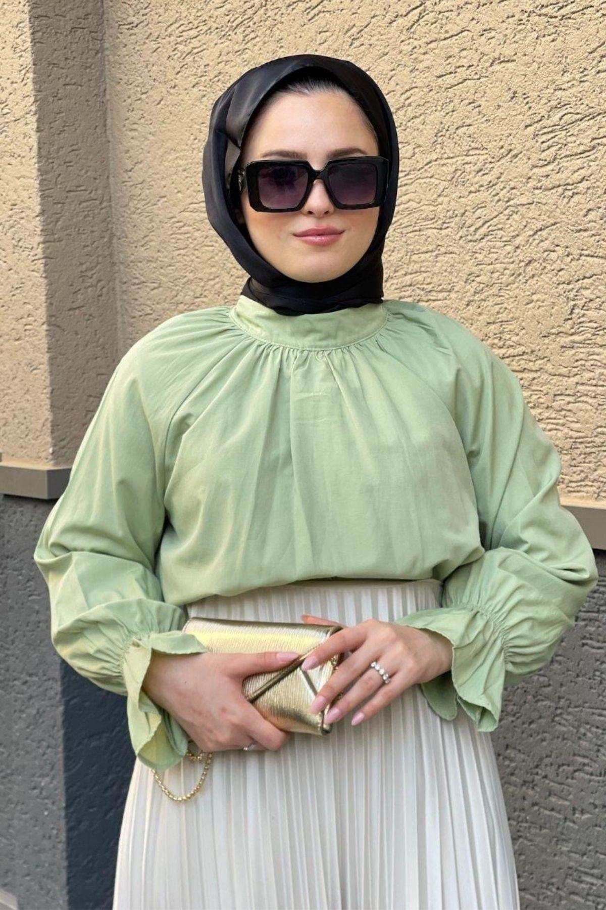 Kolu Lastikli Poplin Tesettür Tunik Mint, Fiyatları 
