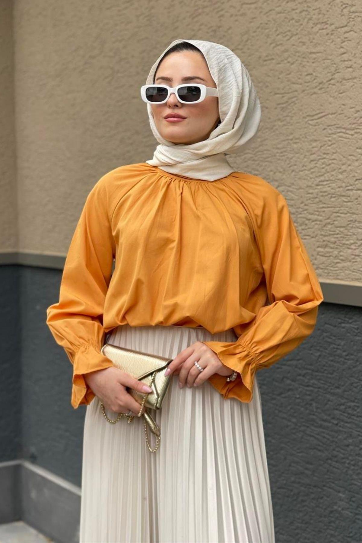 Kolu Lastikli Poplin Tesettür Tunik Taba, Fiyatları 