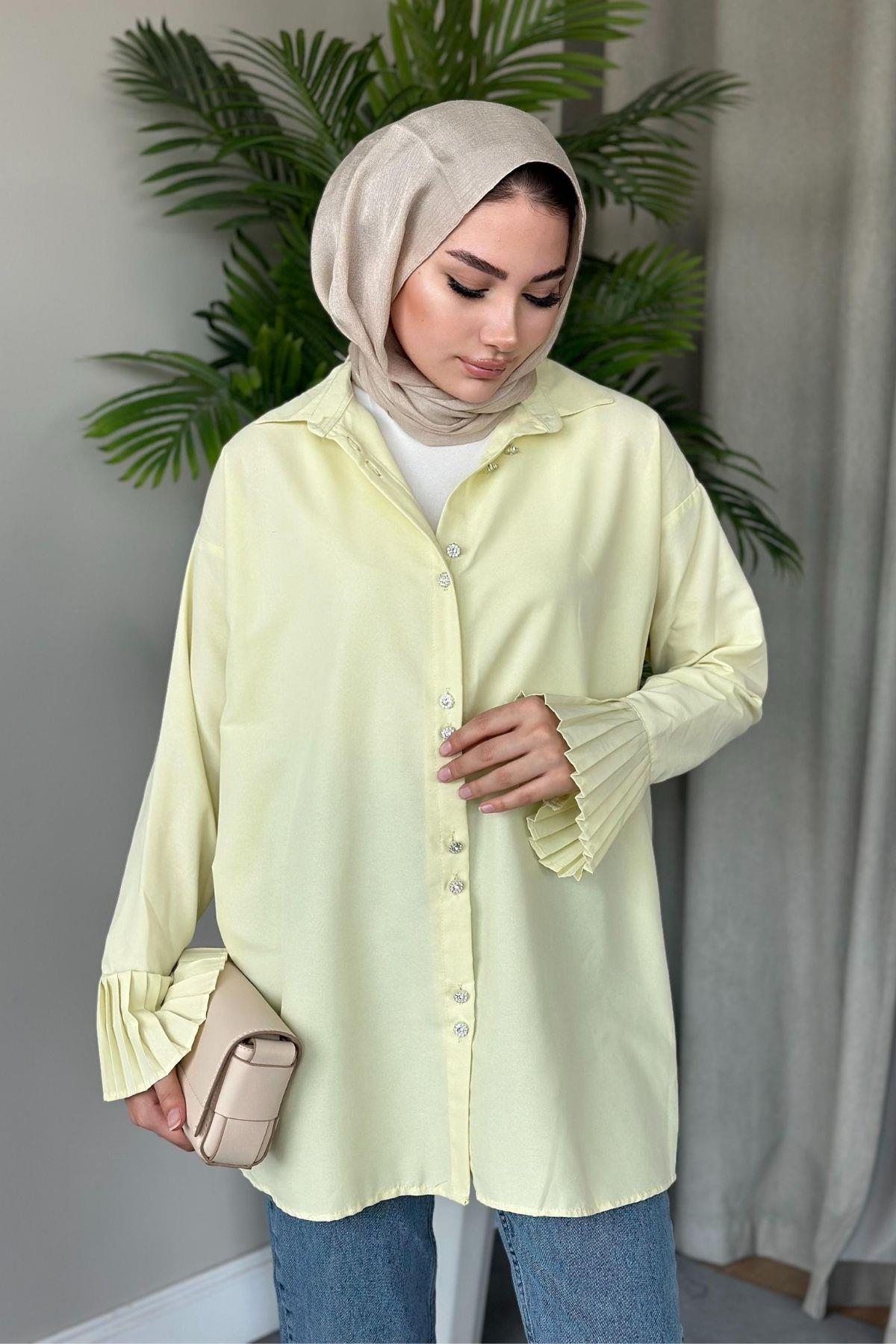 Piliseli Poplin Gömlek Açık Sarı, Fiyatları 