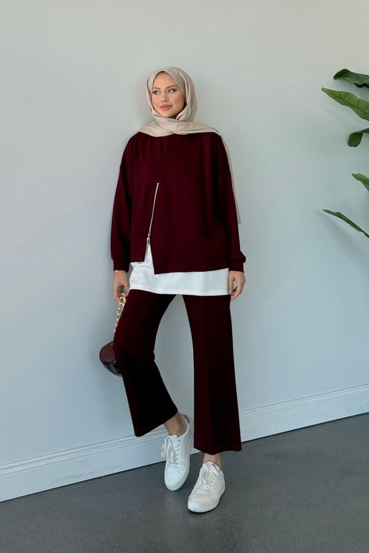 Kumsal Fermuarlı Oysho Takım Bordo, Fiyatları Kumsal Fermuarlı Oysho Takım Bordo- Haza Moda 