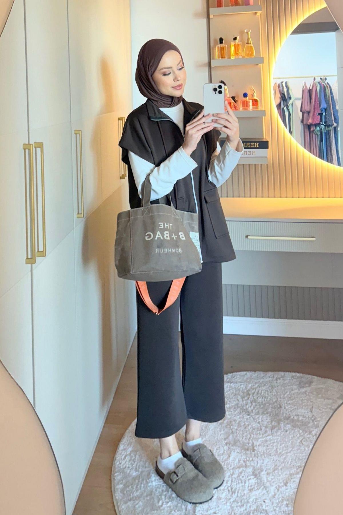 Laura Scuba Yelekli Takım Acı Kahve, Fiyatları Laura Scuba Yelekli Takım  Acı Kahve Haza Moda 