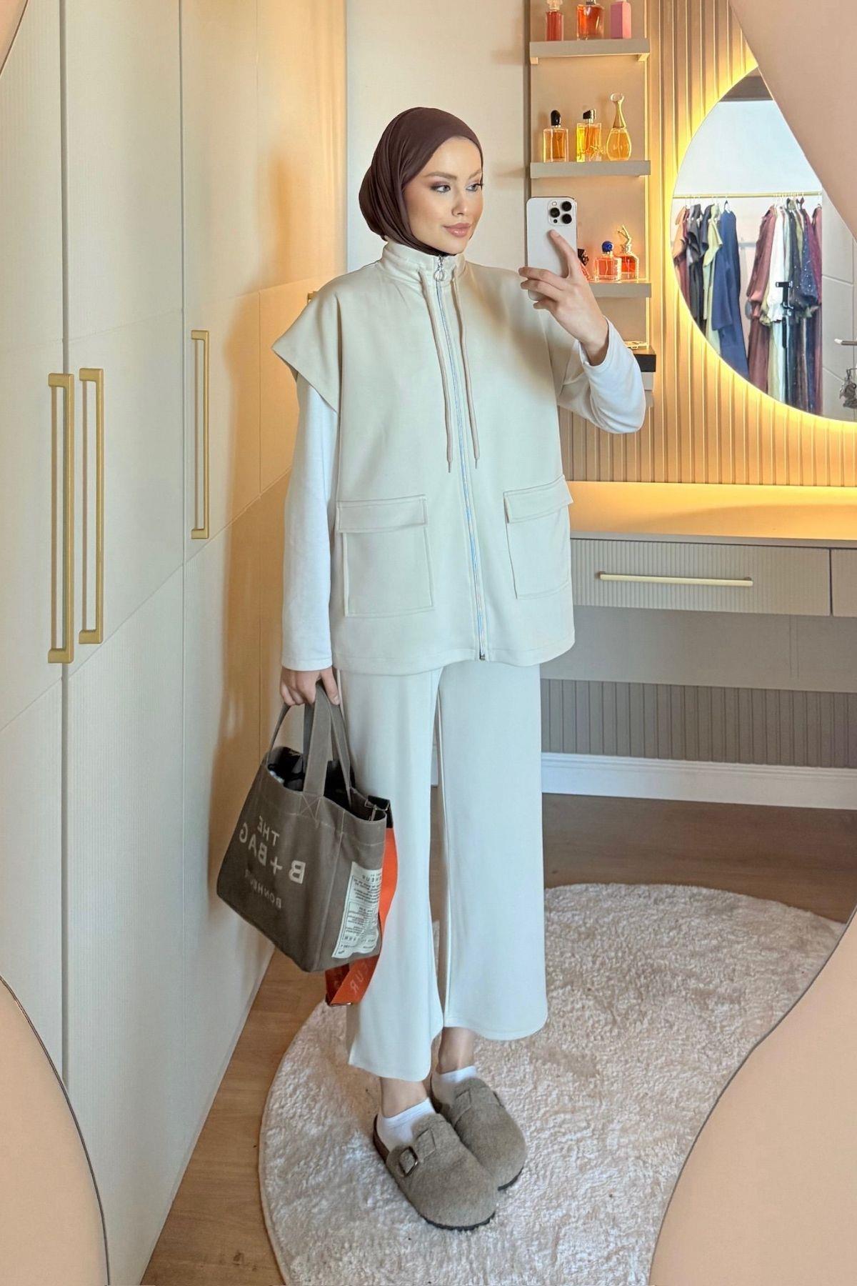 Laura Scuba Yelekli Takım Bej, Fiyatları Laura Scuba Yelekli Takım  Bej Haza Moda 
