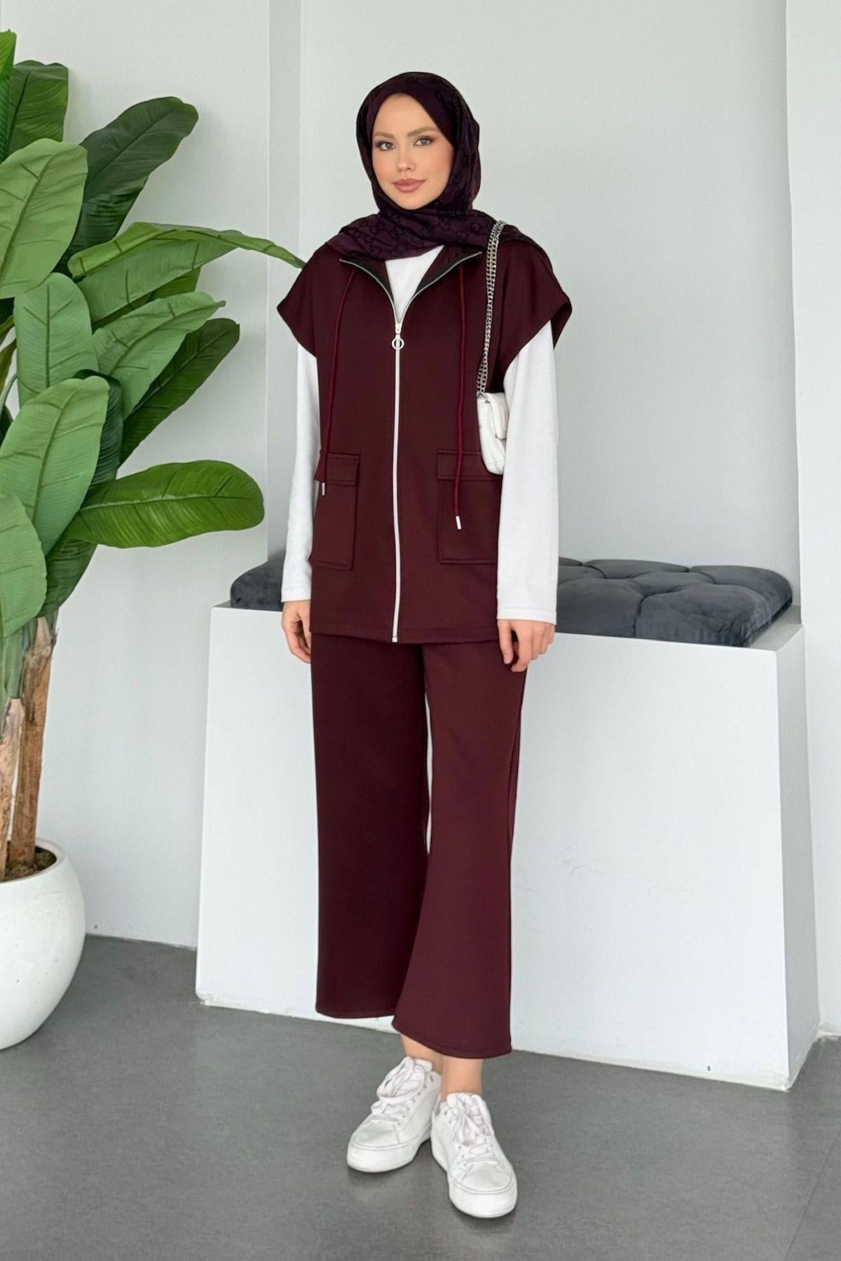 Laura Scuba Yelekli Takım Bordo, Fiyatları Laura Scuba Yelekli Takım Bordo Haza Moda 
