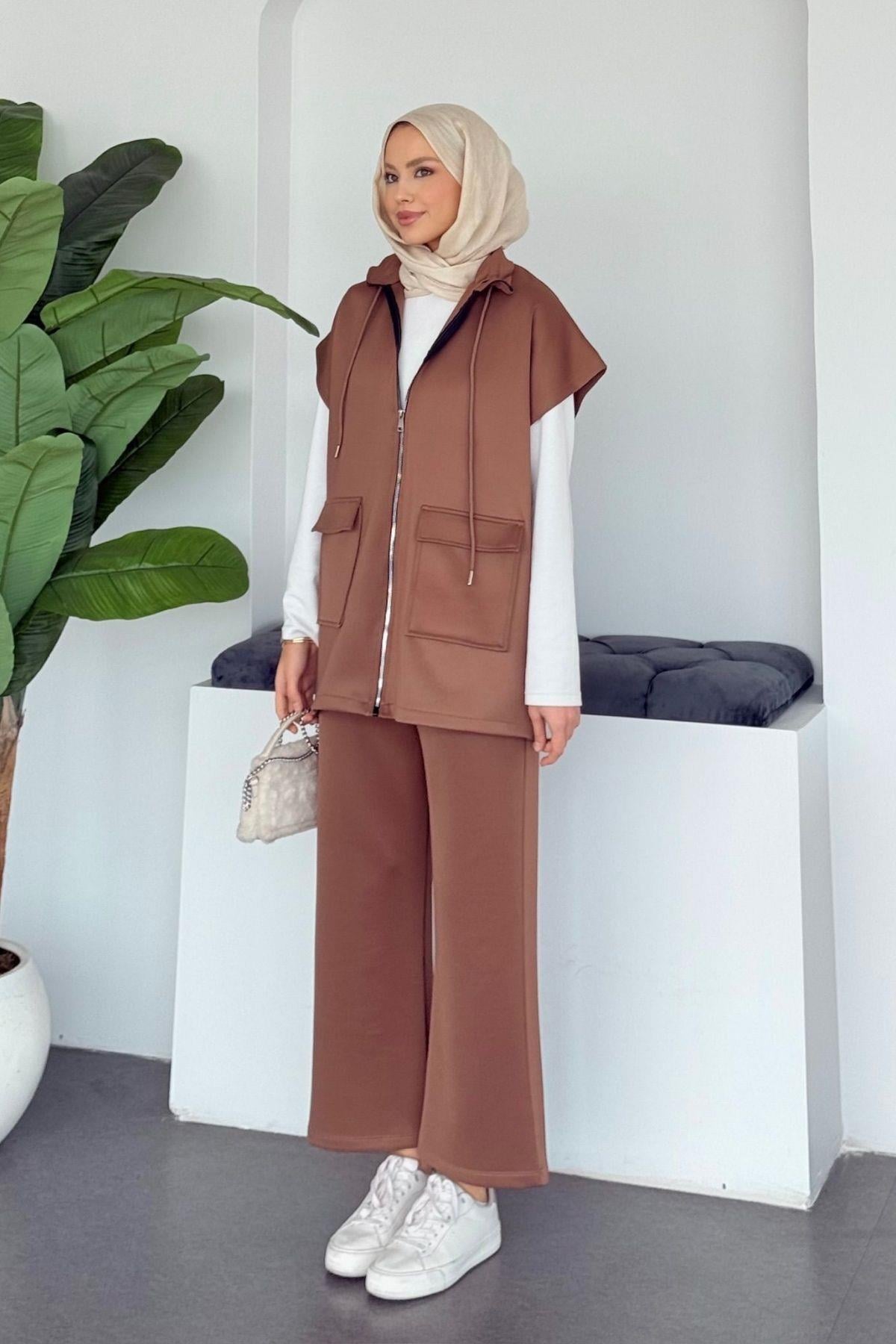 Laura Scuba Yelekli Takım Camel, Fiyatları Laura Scuba Yelekli Takım Camel Haza Moda 