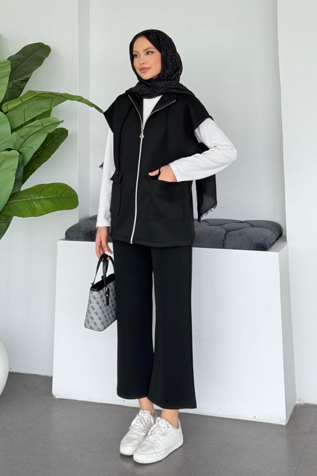 Laura Scuba Yelekli Takım Siyah, Fiyatları Laura Scuba Yelekli Takım Siyah Haza Moda 