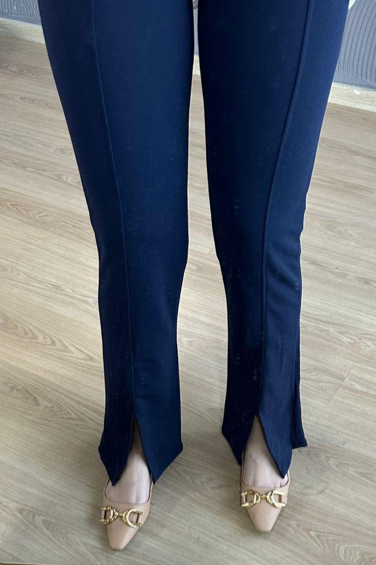 Likralı Yırtmaçlı Pantolon Lacivert, Fiyatları Likralı Yırtmaçlı Pantolon Lacivert – Haza Moda | Tesettür Giyim
