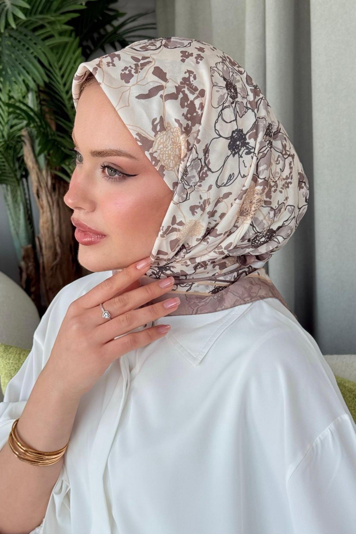 Lily Dijital Desenli Eşarp Vizon, Fiyatları Lily Dijital Desenli Eşarp Vizon- Haza Moda 