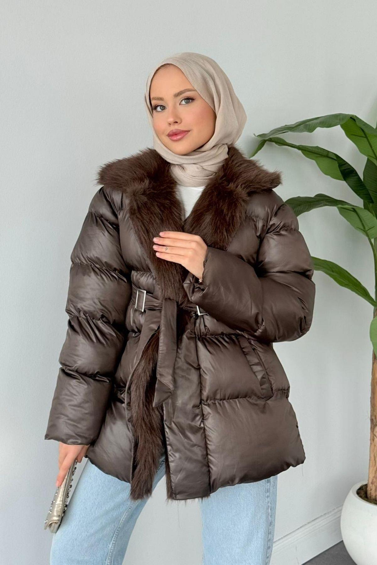 Look Şişme Kürklü Mont Kahve, Fiyatları 