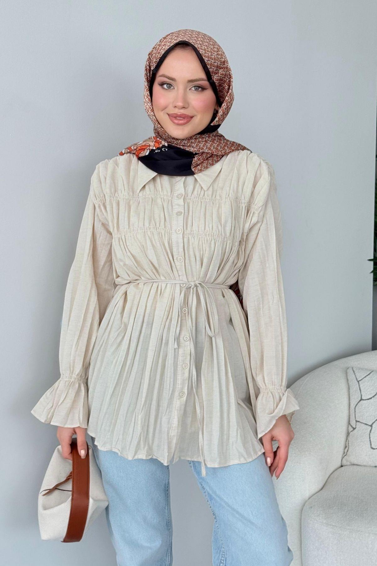 Lotus Piliseli Gömlek Bej, Fiyatları Lotus Piliseli Gömlek Bej- Haza Moda