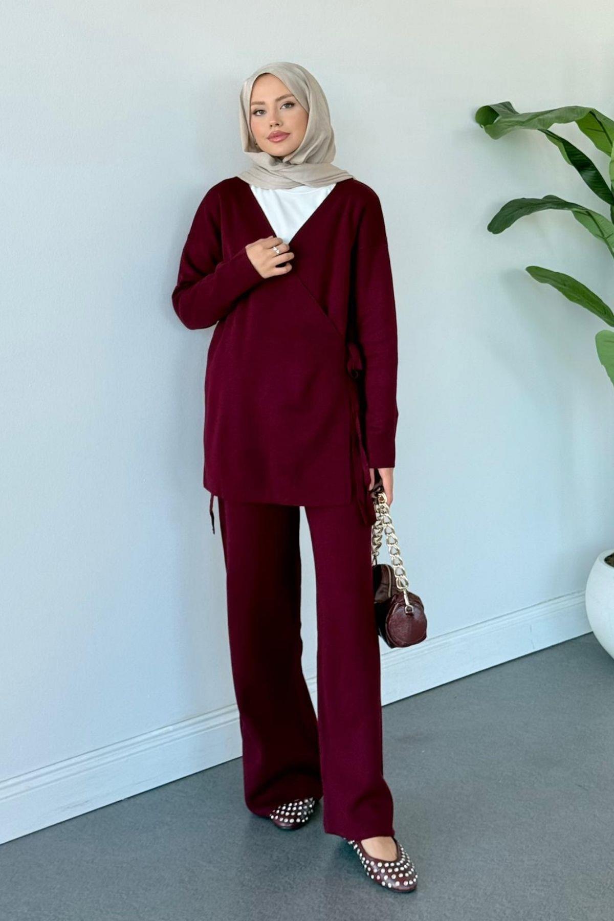 Maça İpli Triko Takım Bordo, Fiyatları Maça İpli Triko Takım Bordo - Haza Moda 