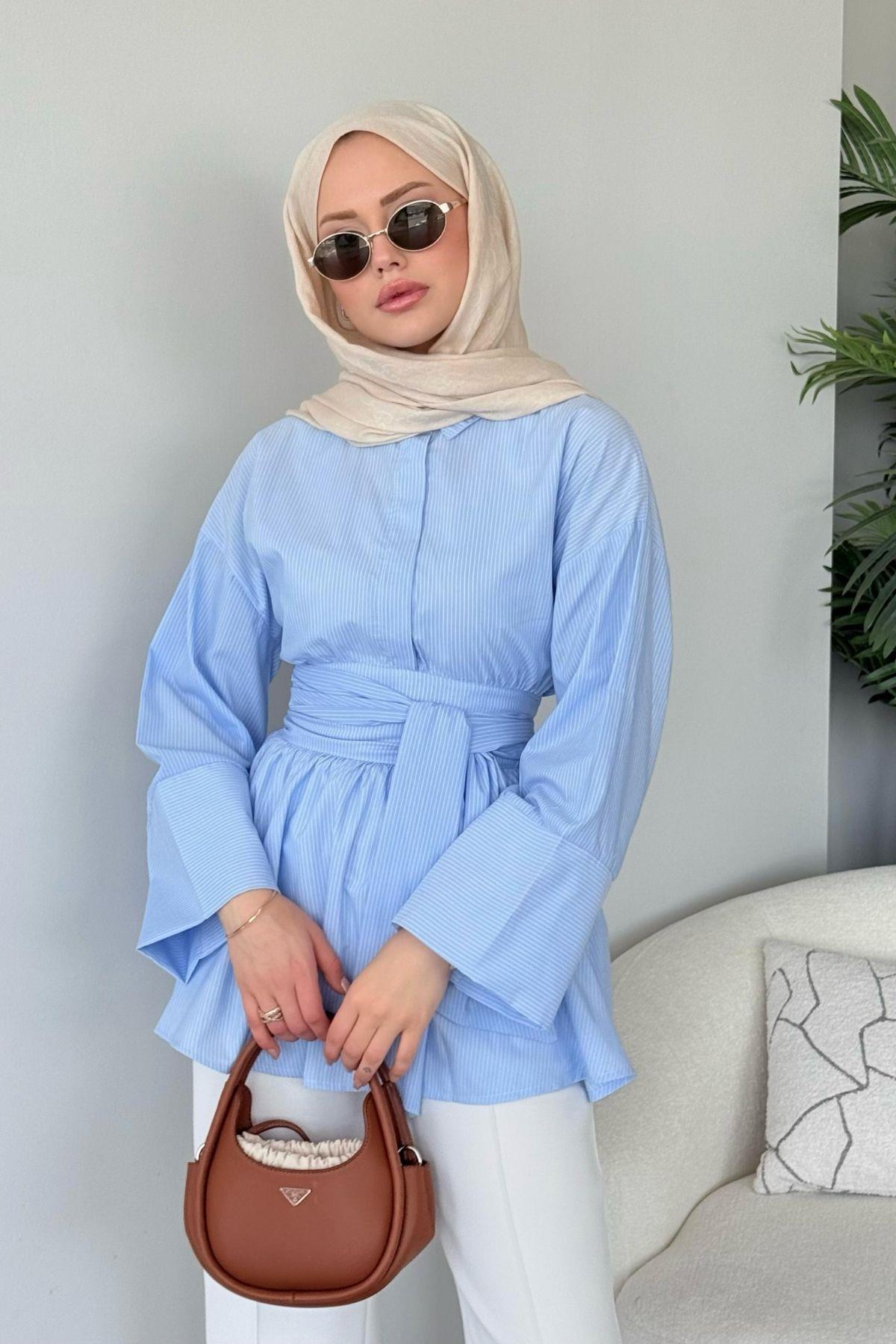 Maldiv Çizgili Gömlek Mavi, Fiyatları Maldiv Çizgili Gömlek Mavi- Haza Moda 