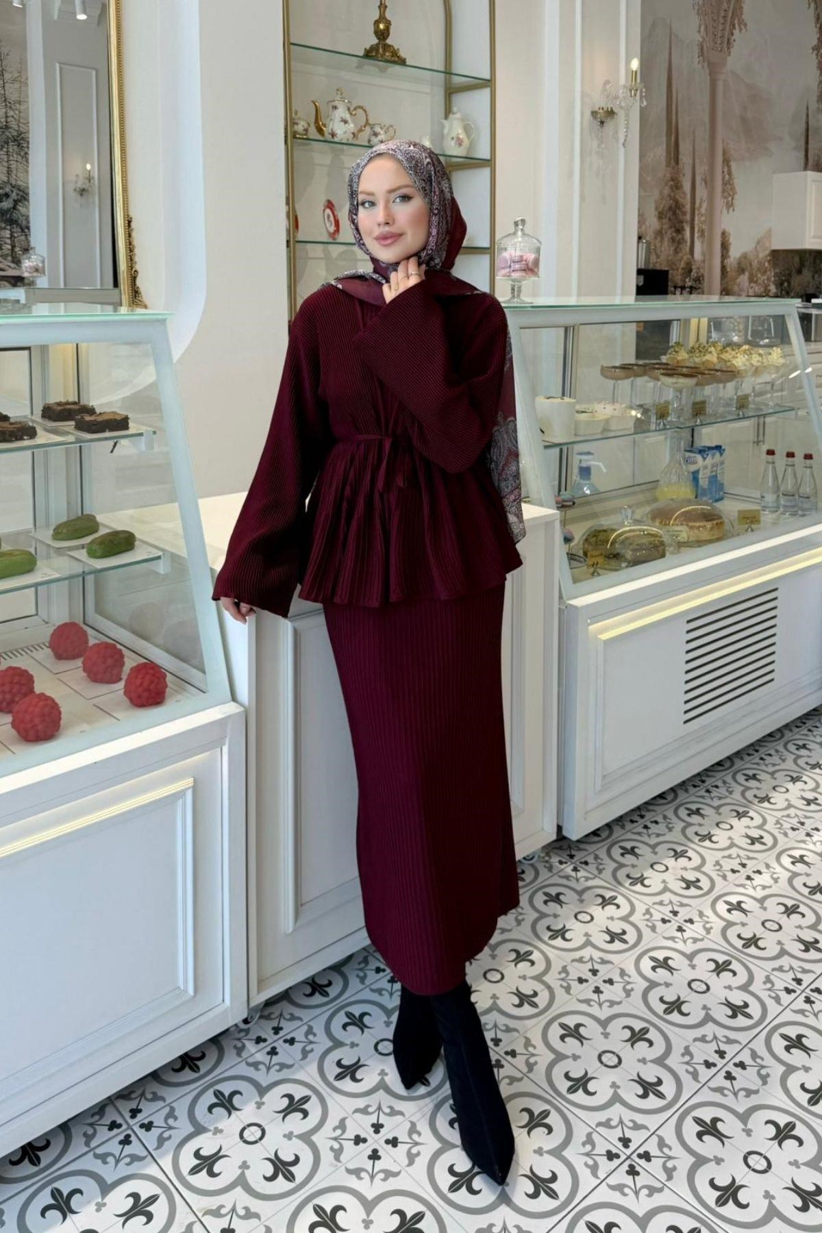 Medusa Jileli Elbise Bordo