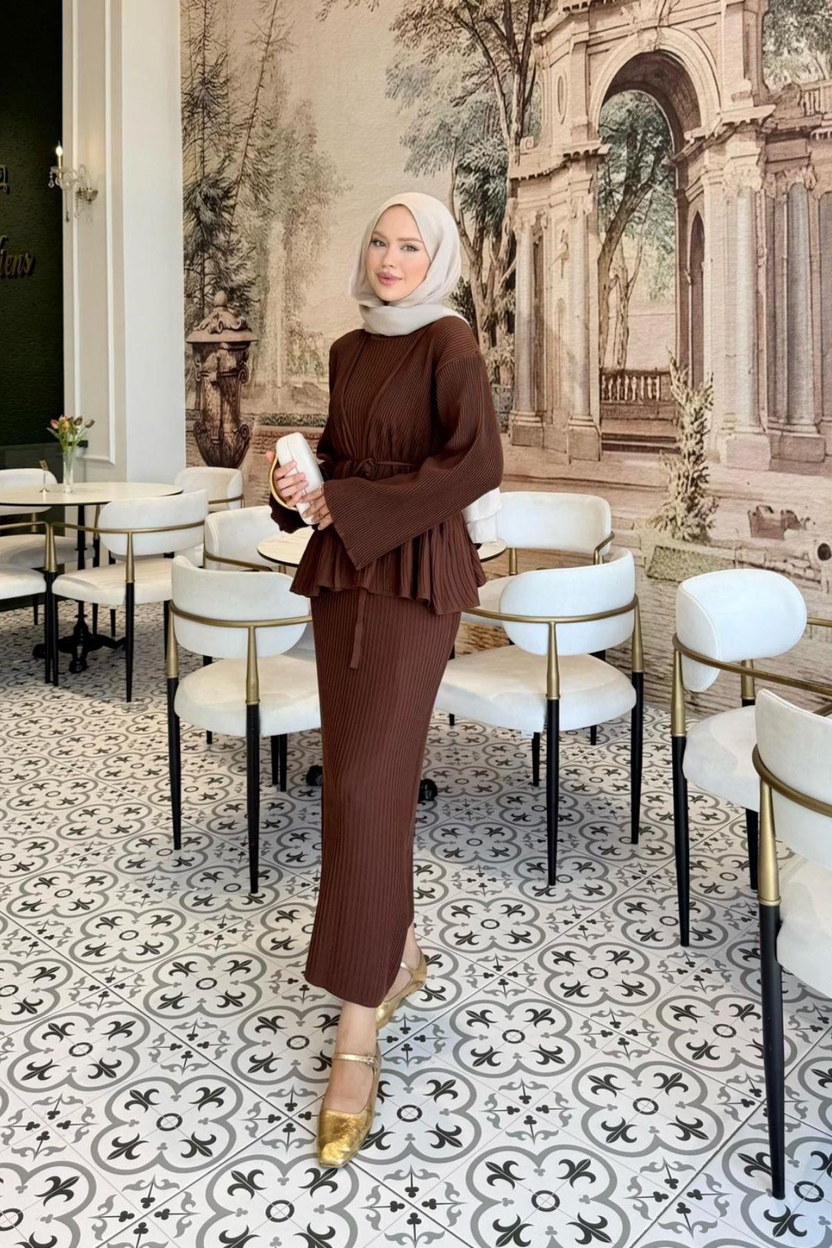 Medusa Jileli Elbise Kahve, Fiyatları Medusa Jileli Elbise Kahve- Haza Moda