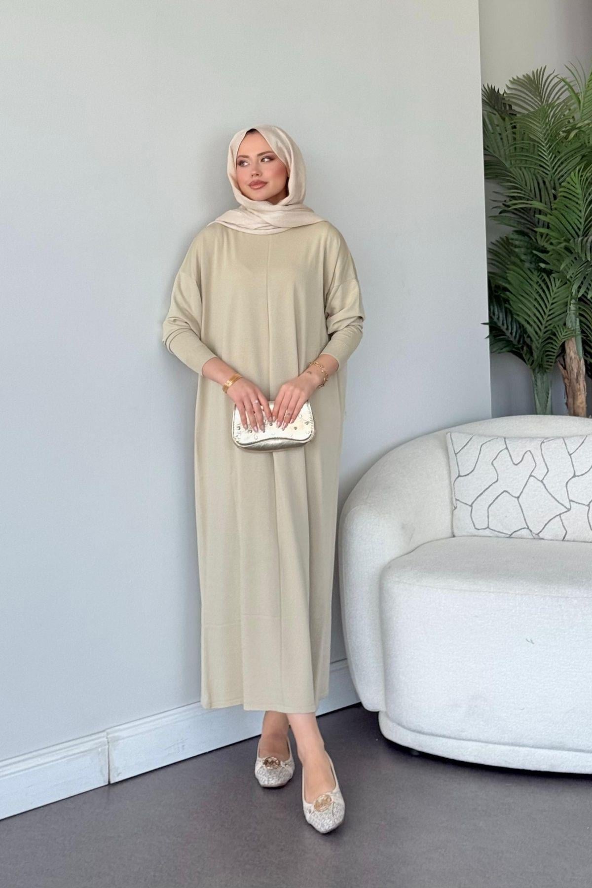 Melek Merserize Elbise Bej, Fiyatları Melek Merserize Elbise Bej - Haza Moda 