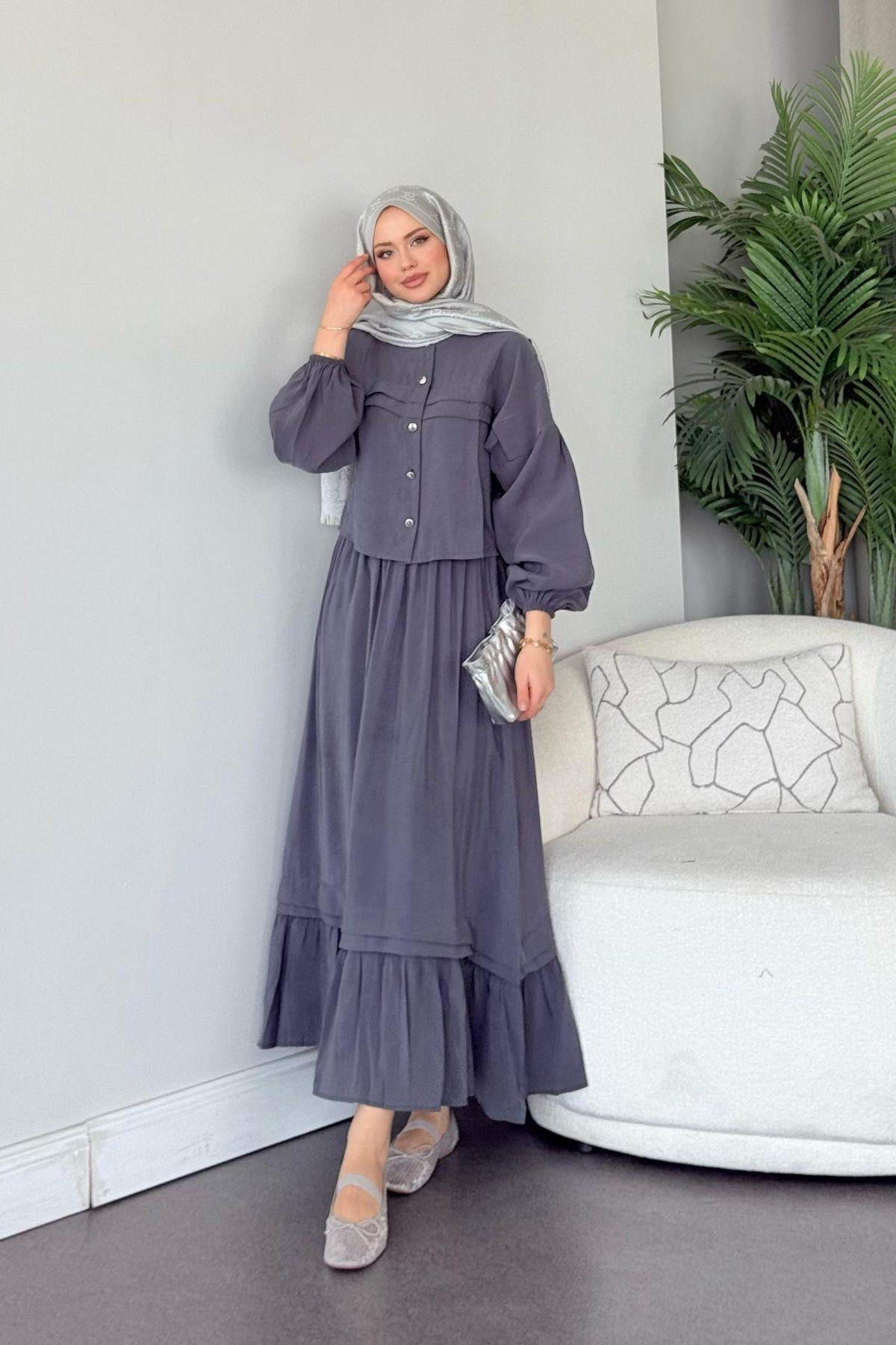 Melike Etekli Takım Antrasit, Fiyatları Melike Etekli Takım Antrasit- Haza Moda 