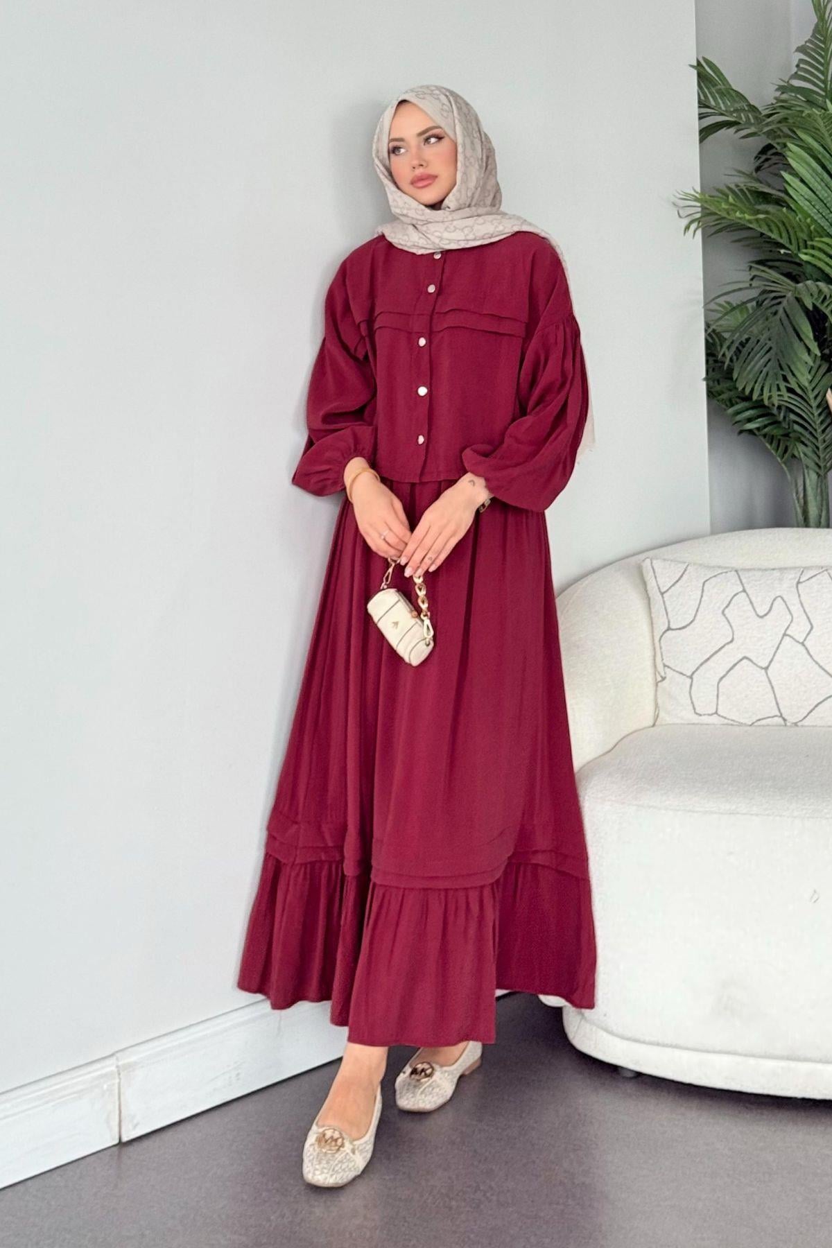 Melike Etekli Takım Bordo, Fiyatları Melike Etekli Takım Bordo - Haza Moda 
