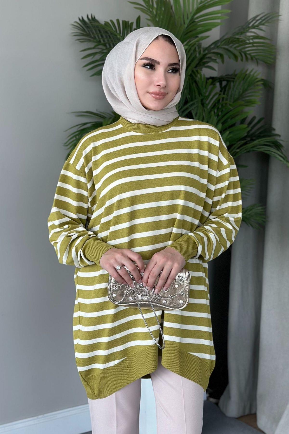 Merserize Çizgili Tunik Yağyeşili, Fiyatları 