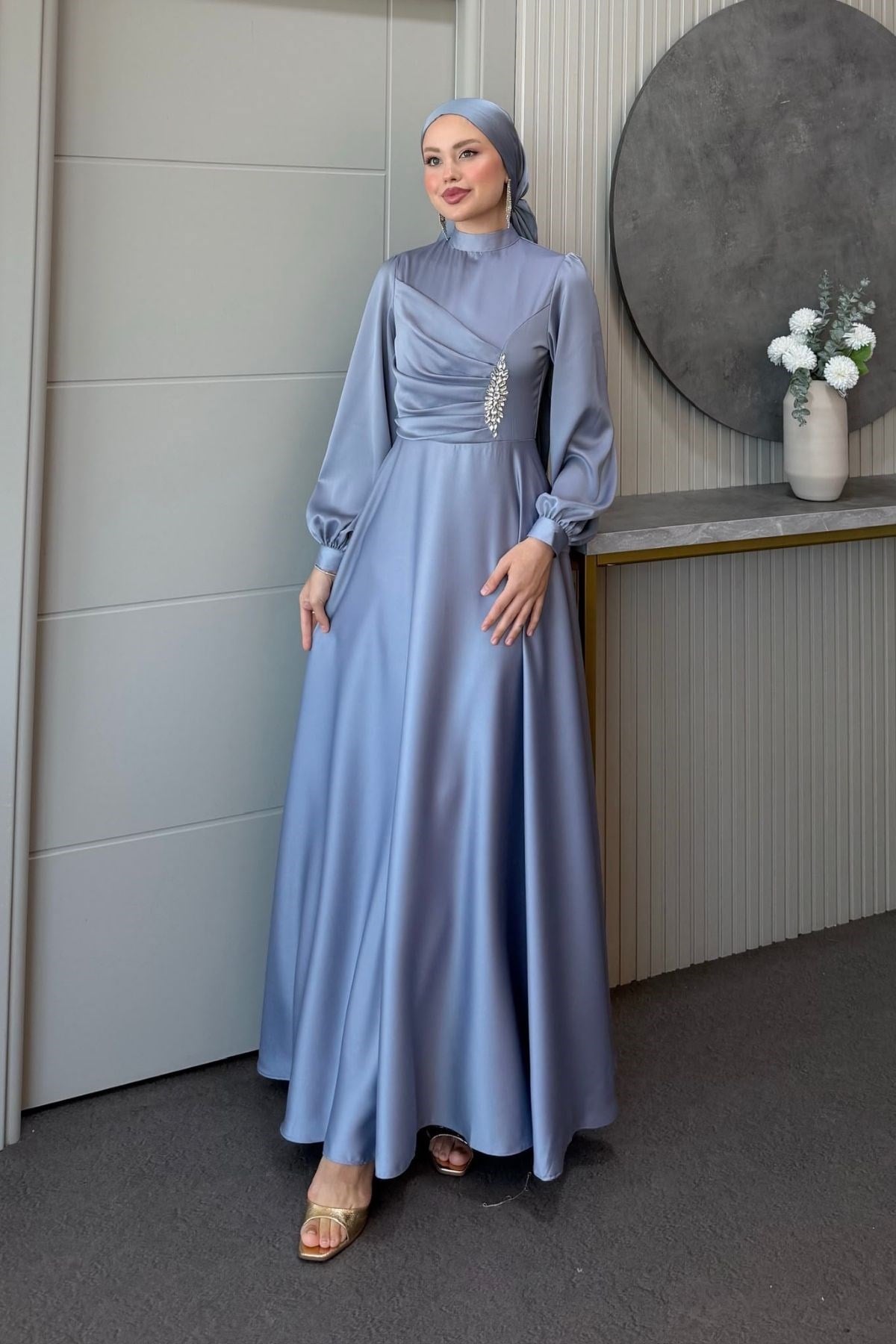 Mihrimah Saten Abiye Gri, Fiyatları Mihrimah Saten Abiye Gri | Haza Moda