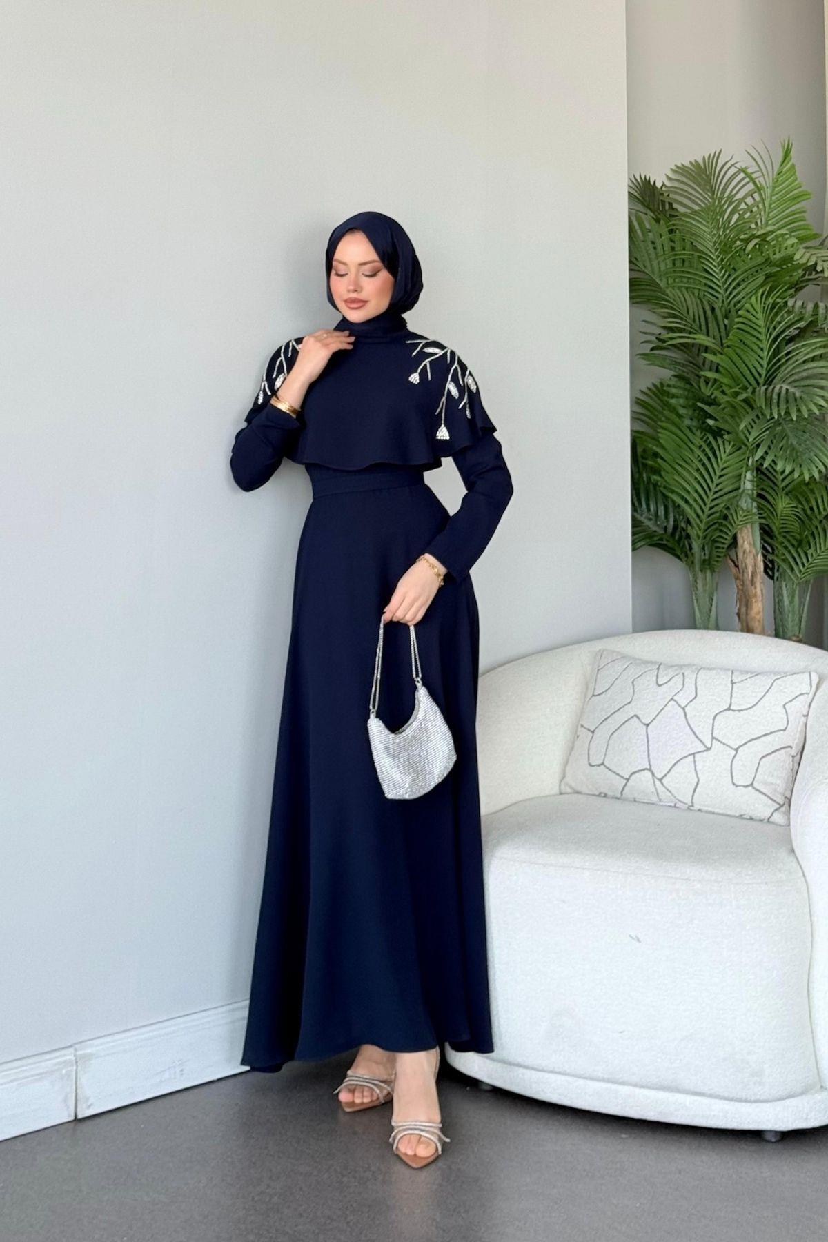Milan Taşlı Abiye Lacivert, Fiyatları Milan Taşlı Abiye Lacivert- Haza Moda 