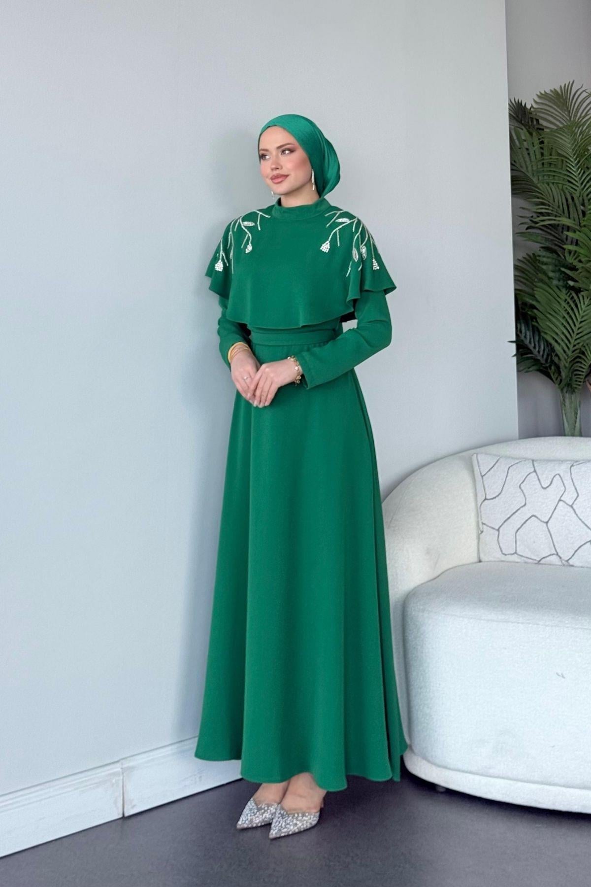 Milan Taşlı Abiye Yeşil, Fiyatları Milan Taşlı Abiye Yeşil- Haza Moda 