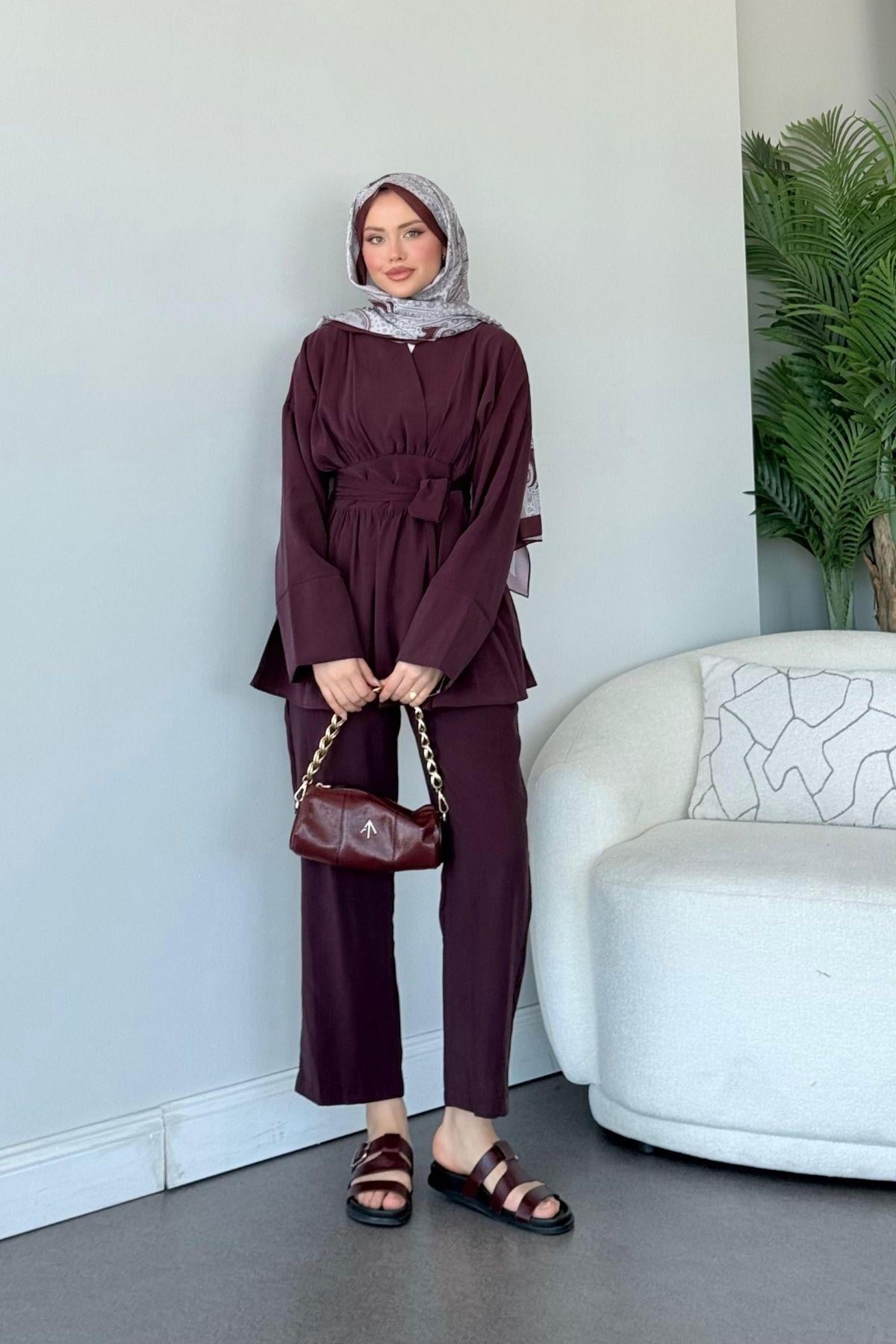 Model Kuşaklı Takım Mürdüm, Fiyatları Model Kuşaklı Takım  Mürdüm- Haza Moda