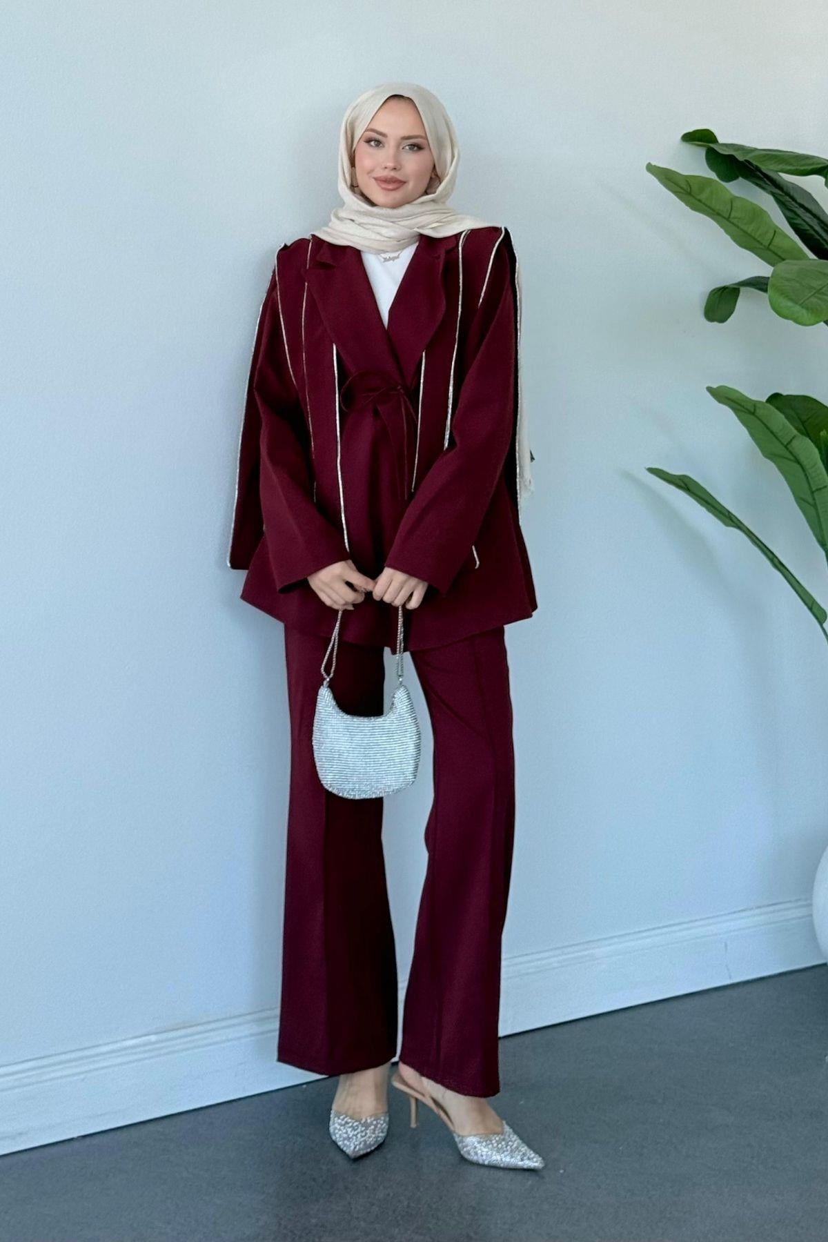 Mue Taşlı Takım Bordo, Fiyatları Mue Taşlı Takım Bordo Haza Moda 