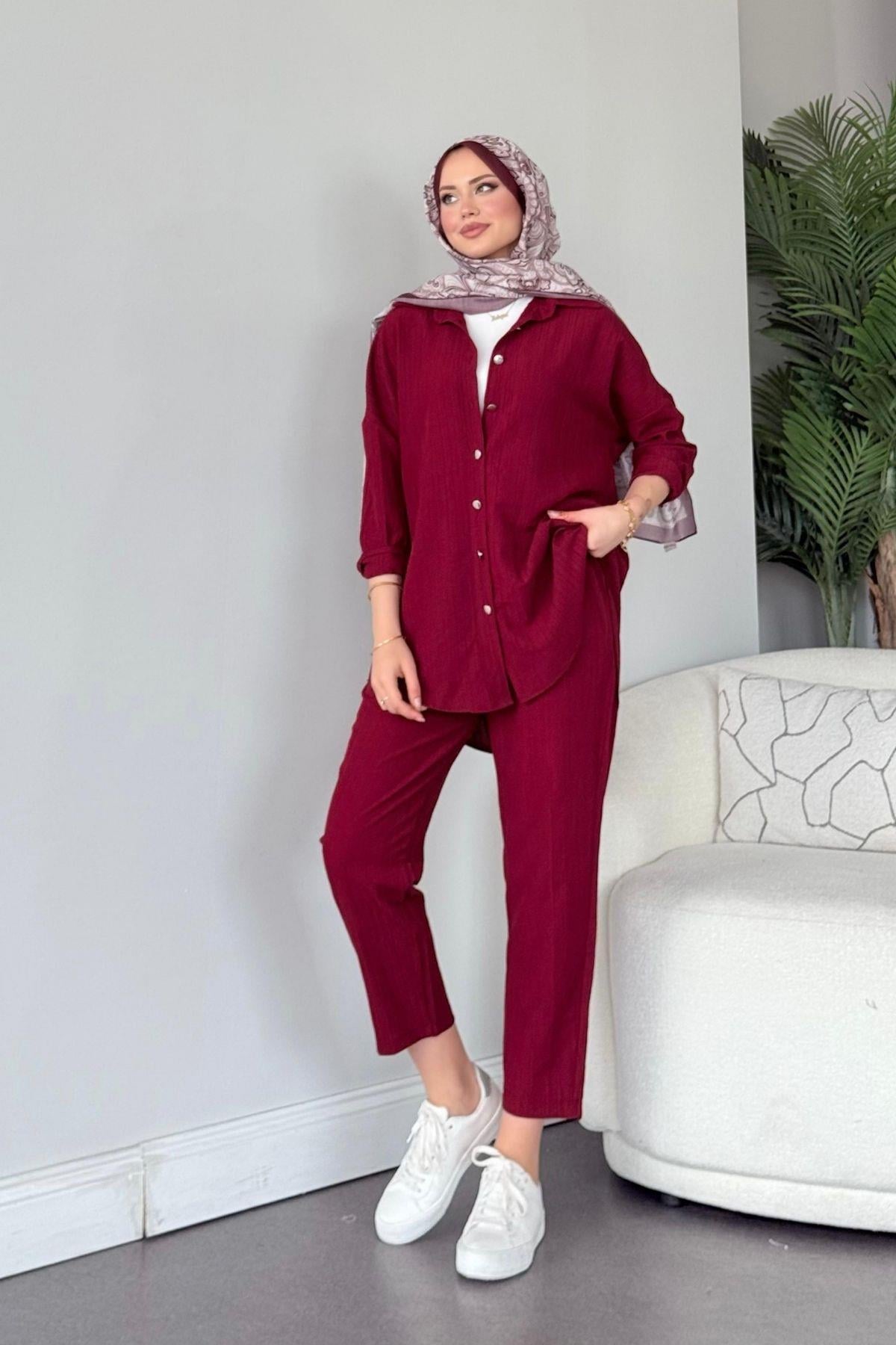 Müslin Takım Bordo, Fiyatları Müslin Takım Yağyeşili - Haza Moda