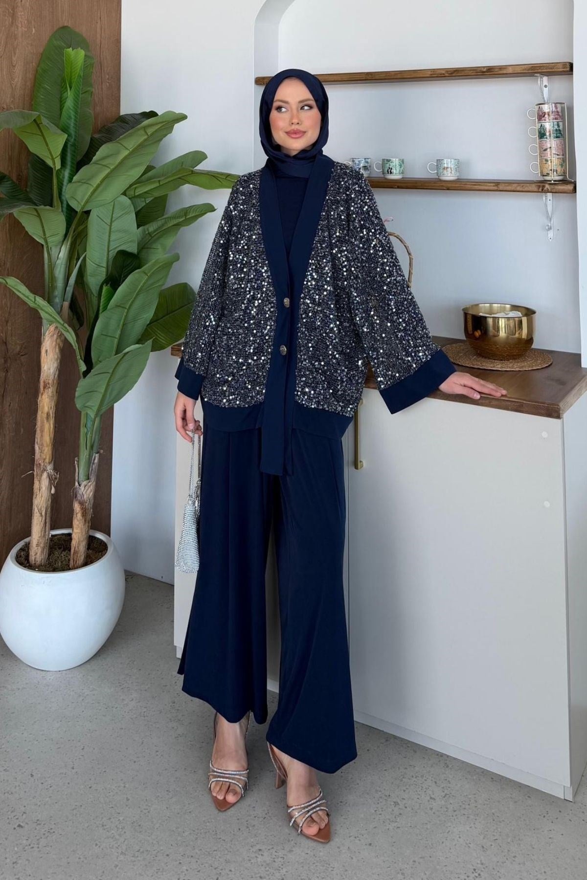 Neşe Üçlü Simli Takım Lacivert, Fiyatları Neşe Üçlü Simli Takım Lacivert | Haza Moda