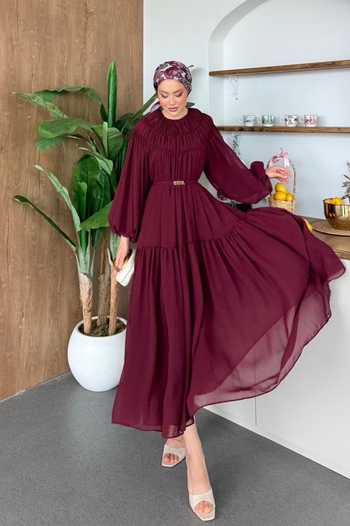 Nilüfer Şifon Elbise Bordo, Fiyatları 