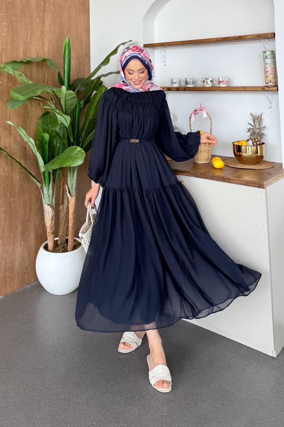 Nilüfer Şifon Elbise Lacivert, Fiyatları 