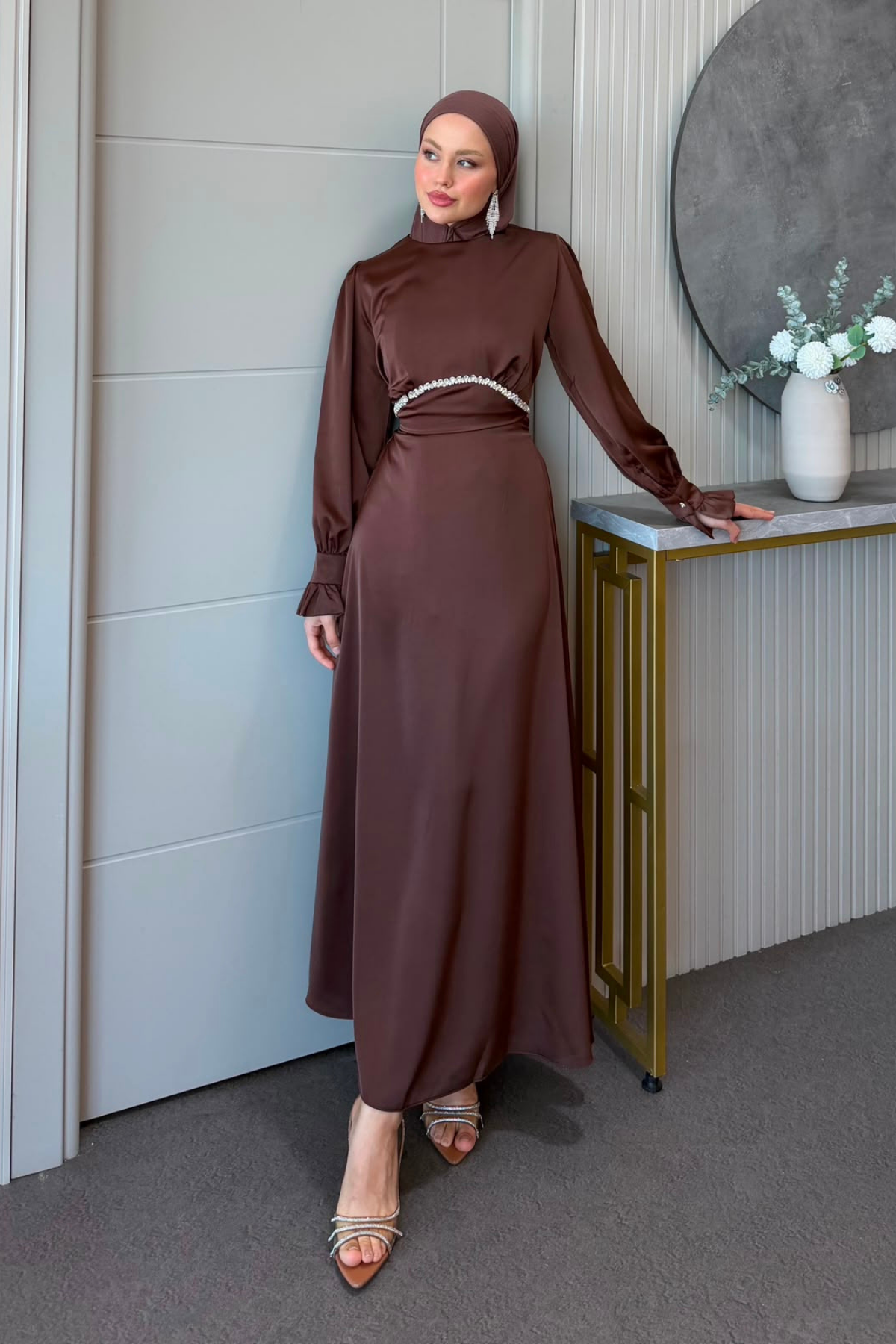 Nota Taşlı Abiye Kahve, Fiyatları Nota Taşlı Abiye Kahve| Haza Moda