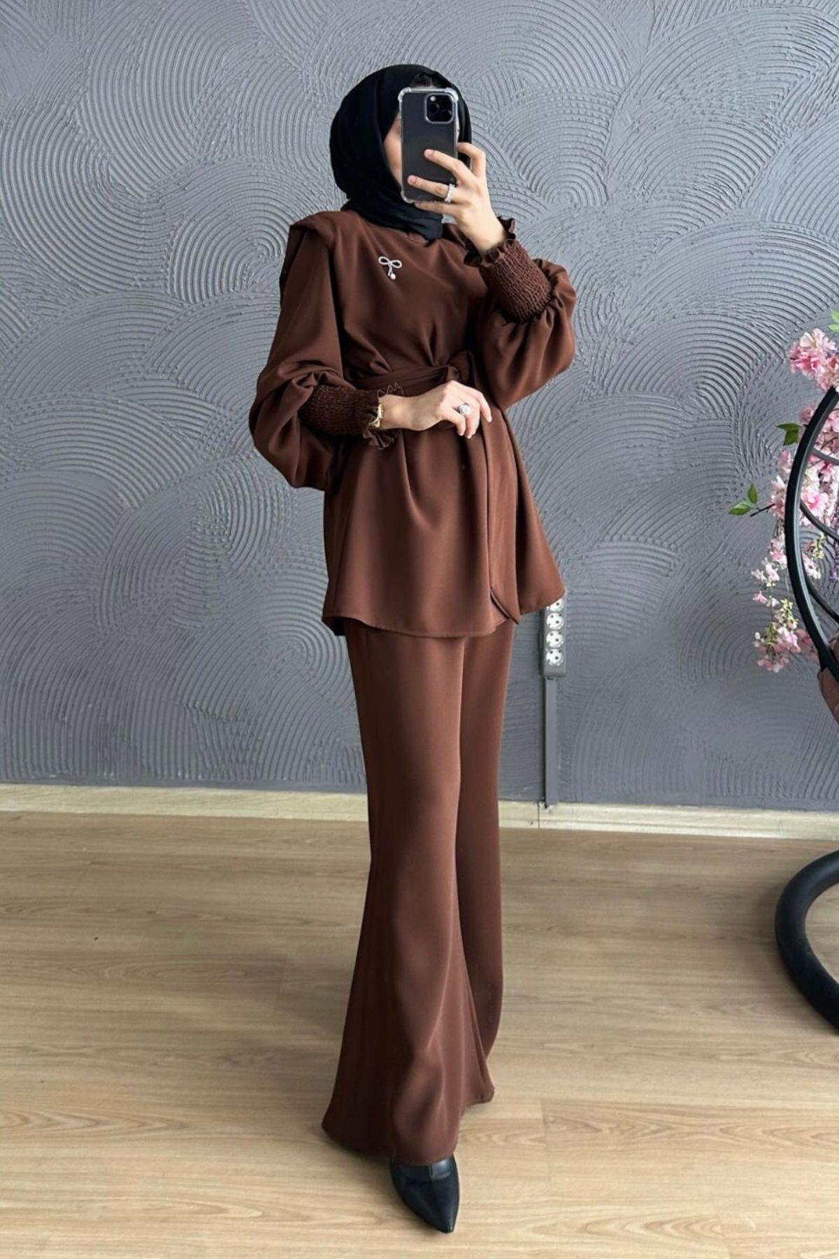 Omzu Vatkalı Takım Kahve, Fiyatları Omzu Vatkalı Takım Kahve – Haza Moda | Tesettür Giyim