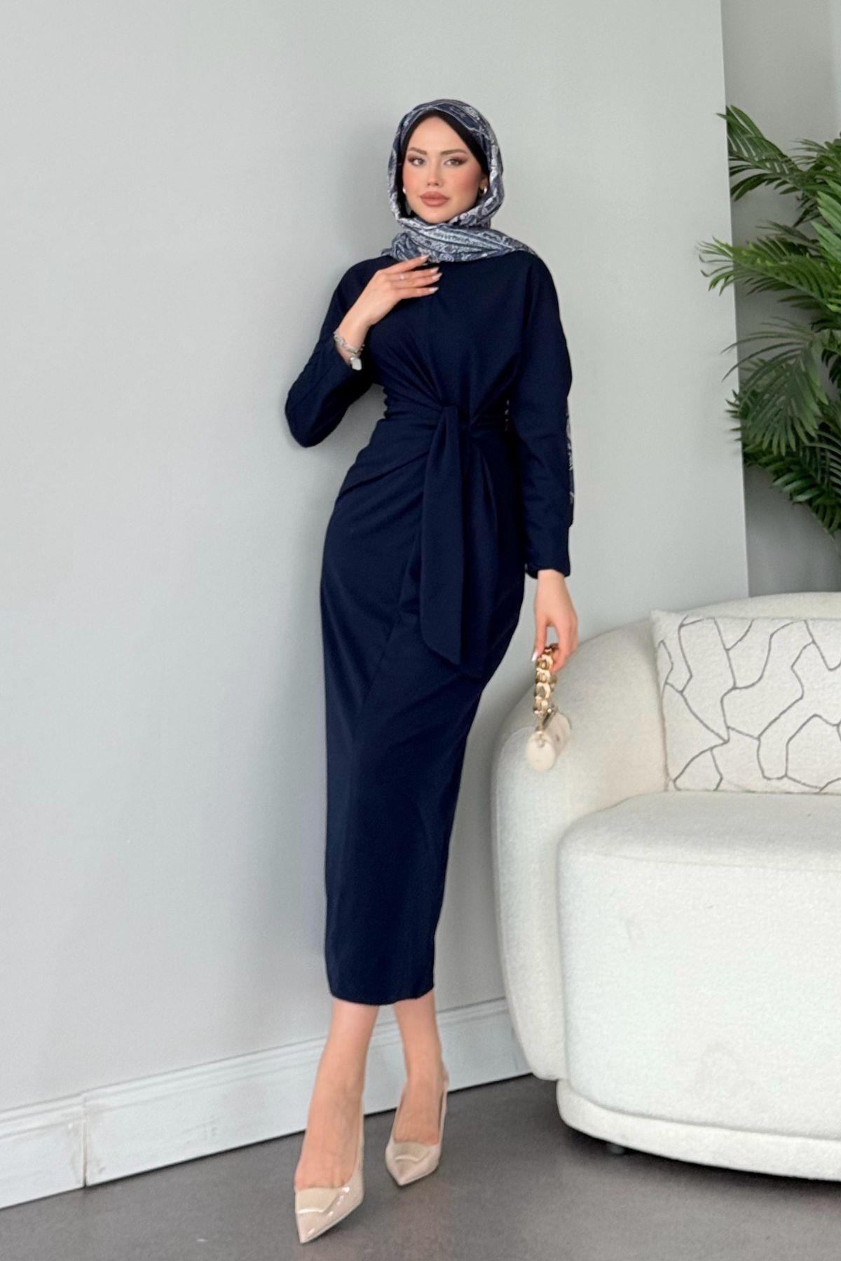 Orkide Elbise Lacivert, Fiyatları Haza Moda | Tesettür Giyim | Orkide Elbise Lacivert