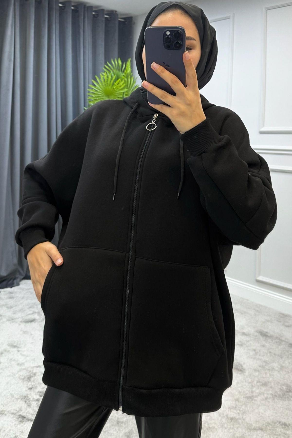 Oversize Sweat Siyah, Fiyatları Oversize Sweat Siyah – Haza Moda | Tesettür Giyim