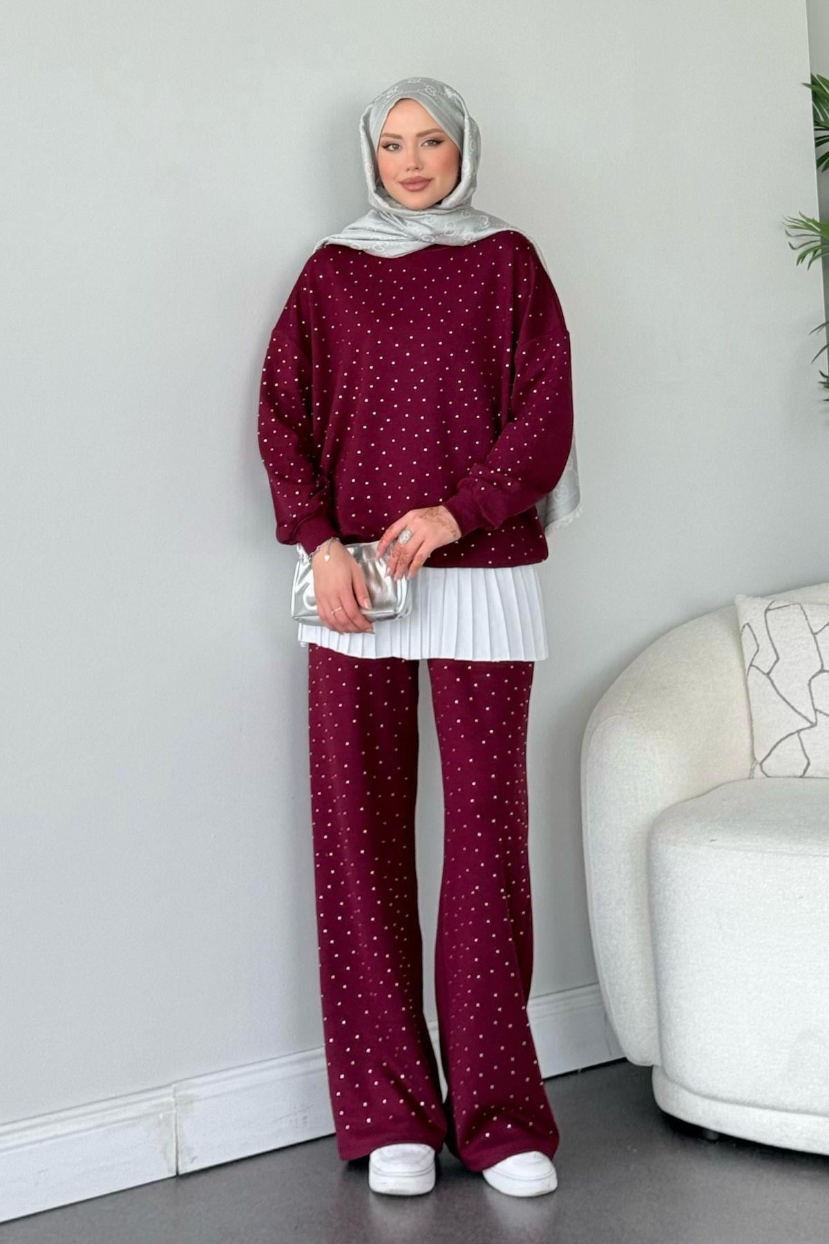 Oysho Taşlı Takım Bordo, Fiyatları 