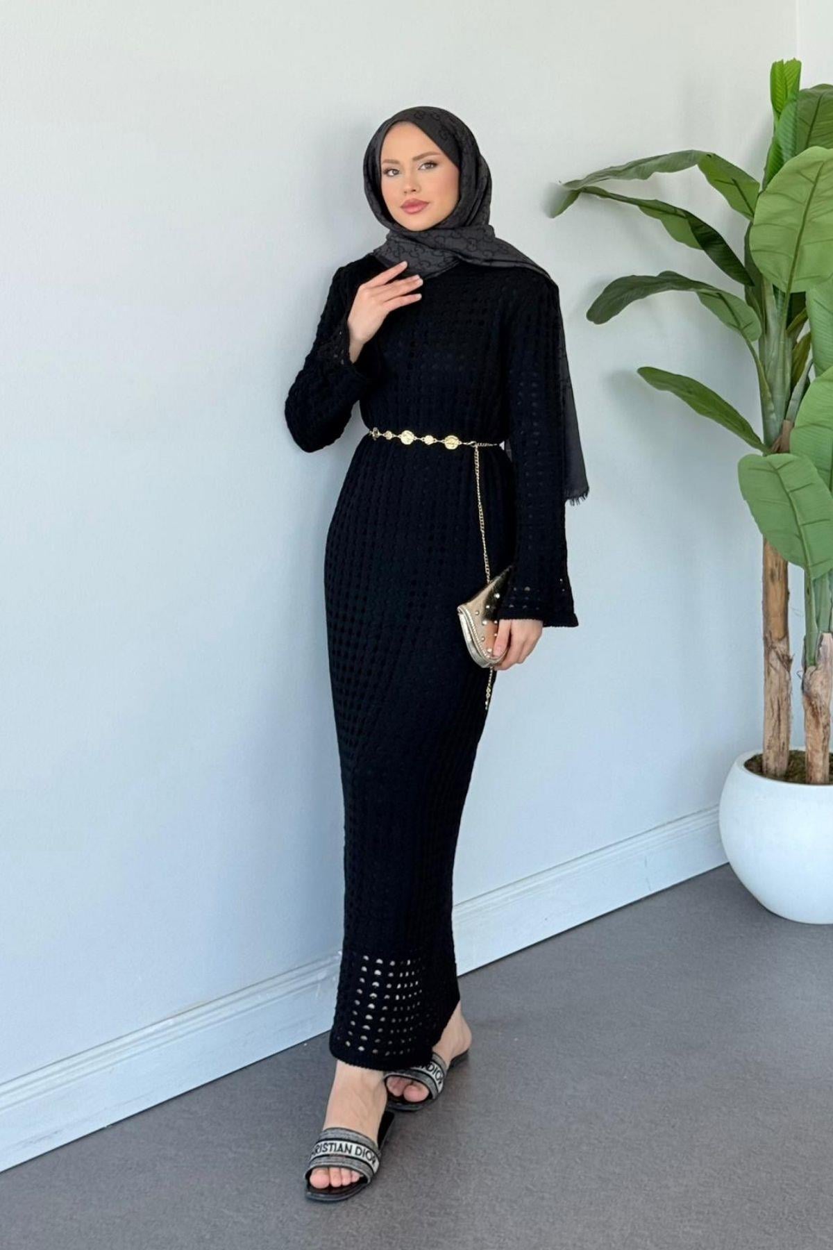 Palmiye Fileli Elbise Siyah, Fiyatları Palmiye Fileli Elbise Siyah - Haza Moda